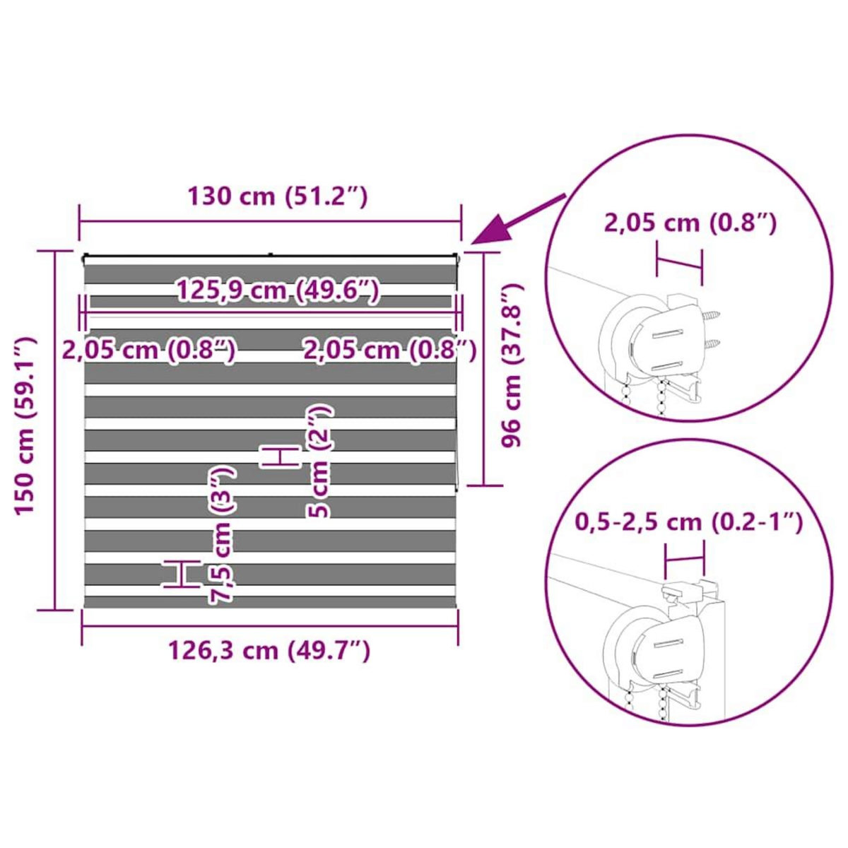 VIDAXL Store zebre noir 130x150 cm largeur du tissu 125,9 cm polyester