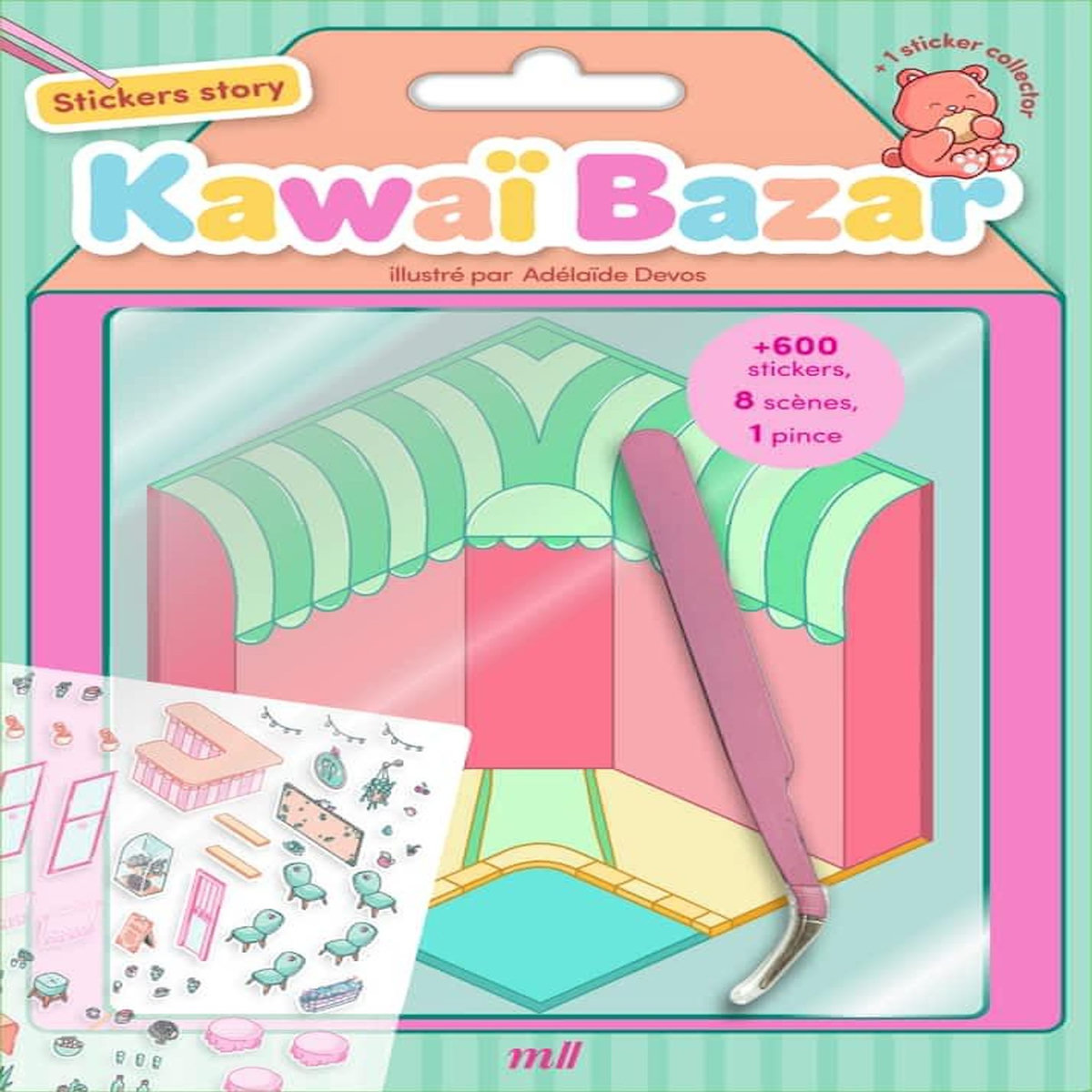KAWAI BAZAR. AVEC 600 STICKERS, 8 SCENES ET 1 PINCE, Merci les livres
