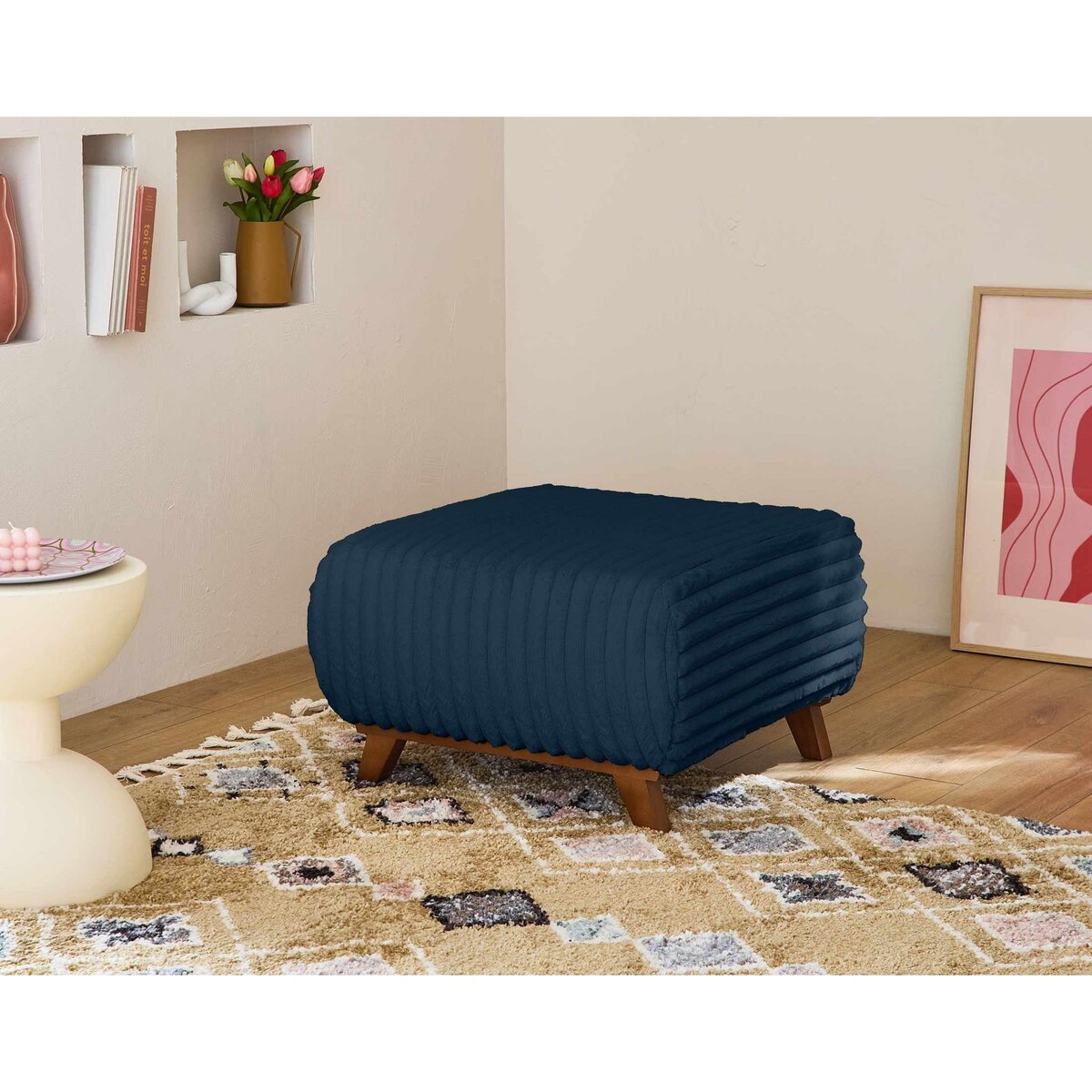 BEST MOBILIER Cristal - pouf modulable - 65 cm - en fausse fourrure côtelée