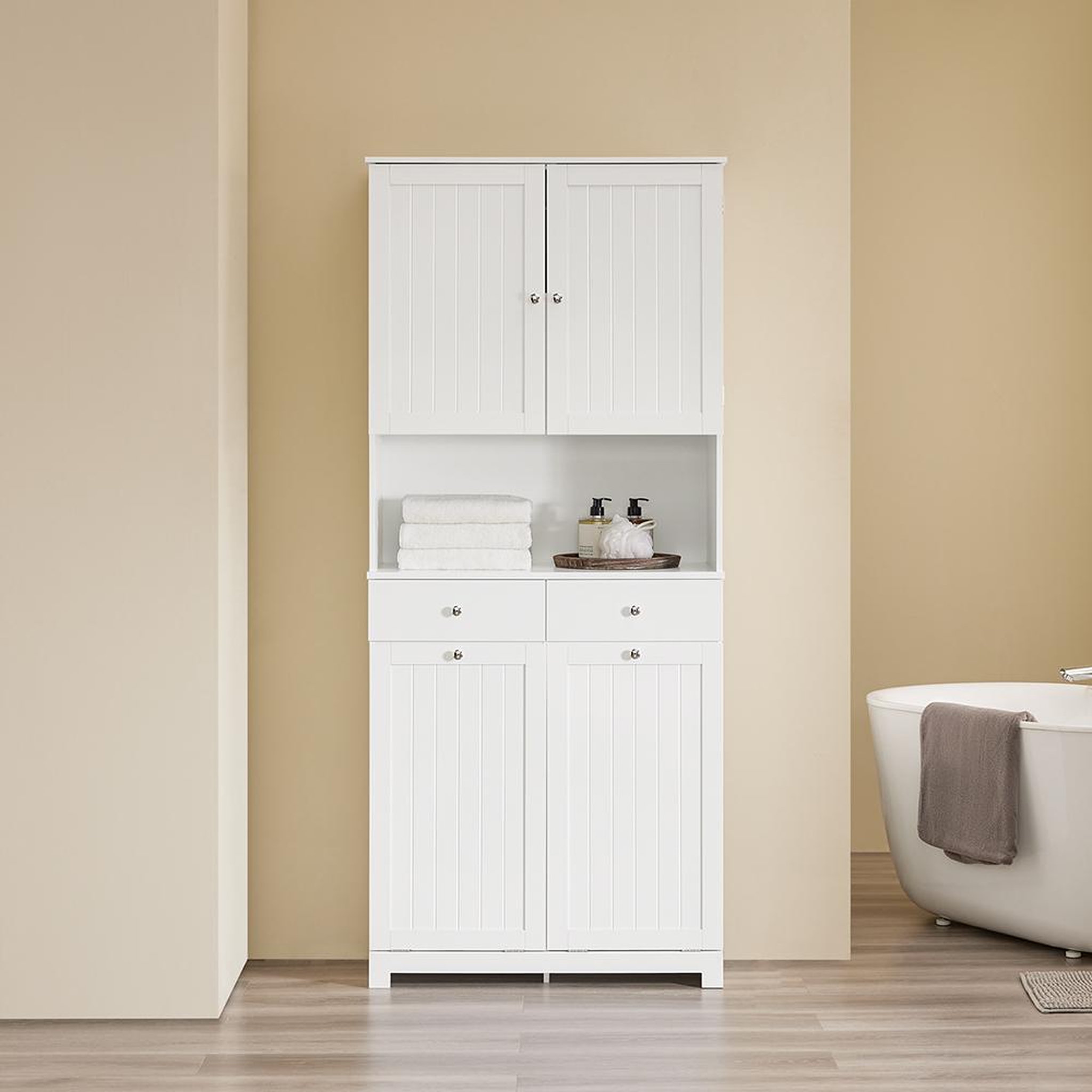 Voir la diapositive 4 : SOBUY SoBuy - Meuble De Buanderie à deux tiroirs - Blanc - 78x38x181cm - Nordique - BZR215-W