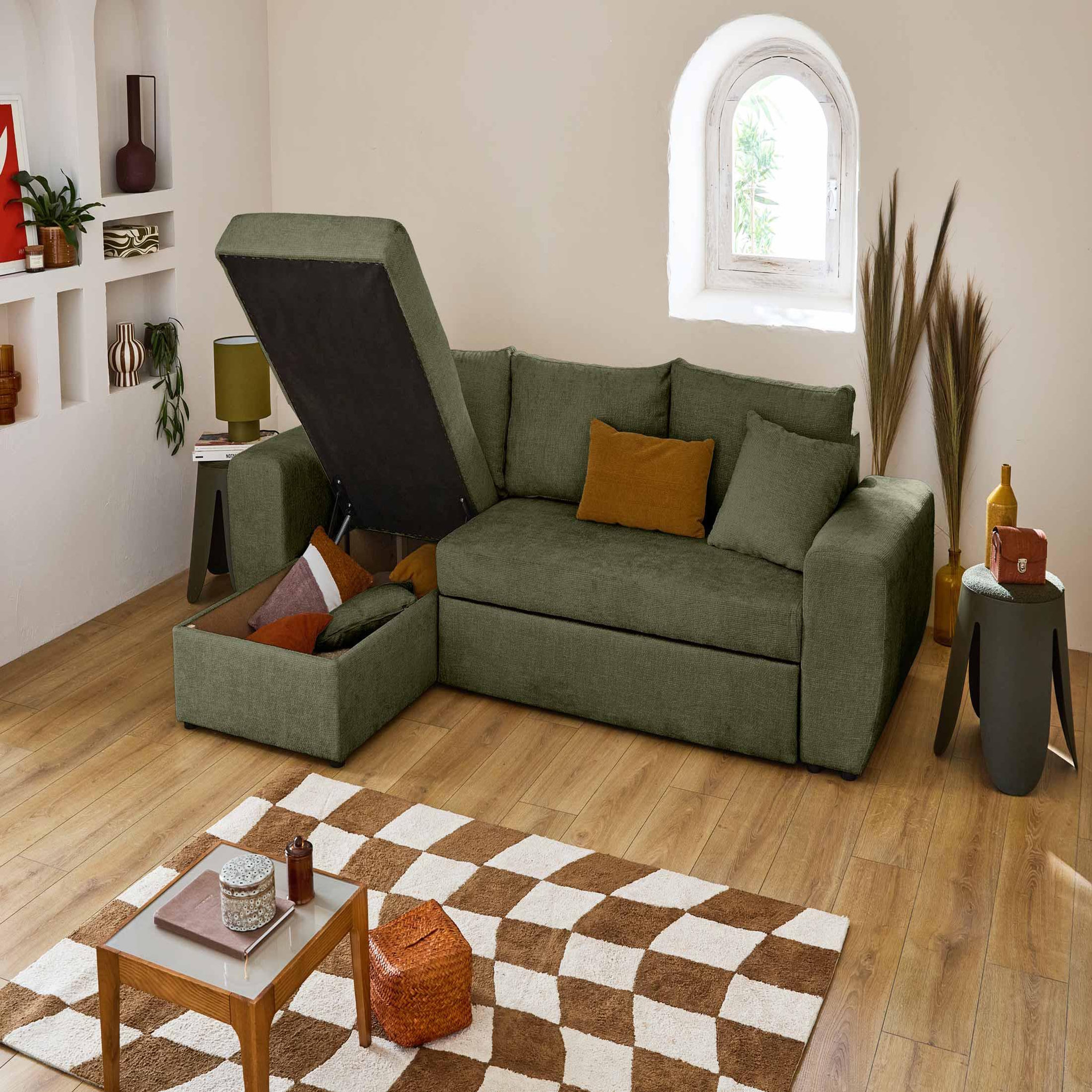 Voir la diapositive 3 : BEST MOBILIER Milan - canapé d'angle réversible 4 places - convertible avec coffre - en velours texturé