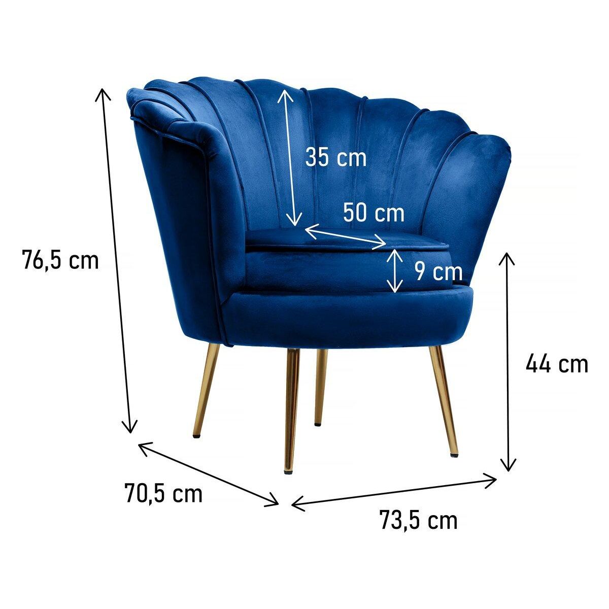 Habitat et Jardin Fauteuil velours  Floria  - 70 x 73 x 76 cm - Bleu