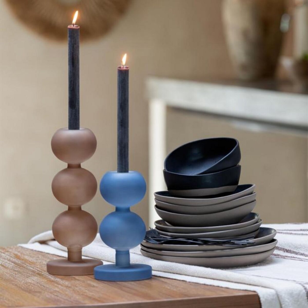 Paris Prix Lot de 2 Chandeliers en Verre  Malik  27cm Bleu