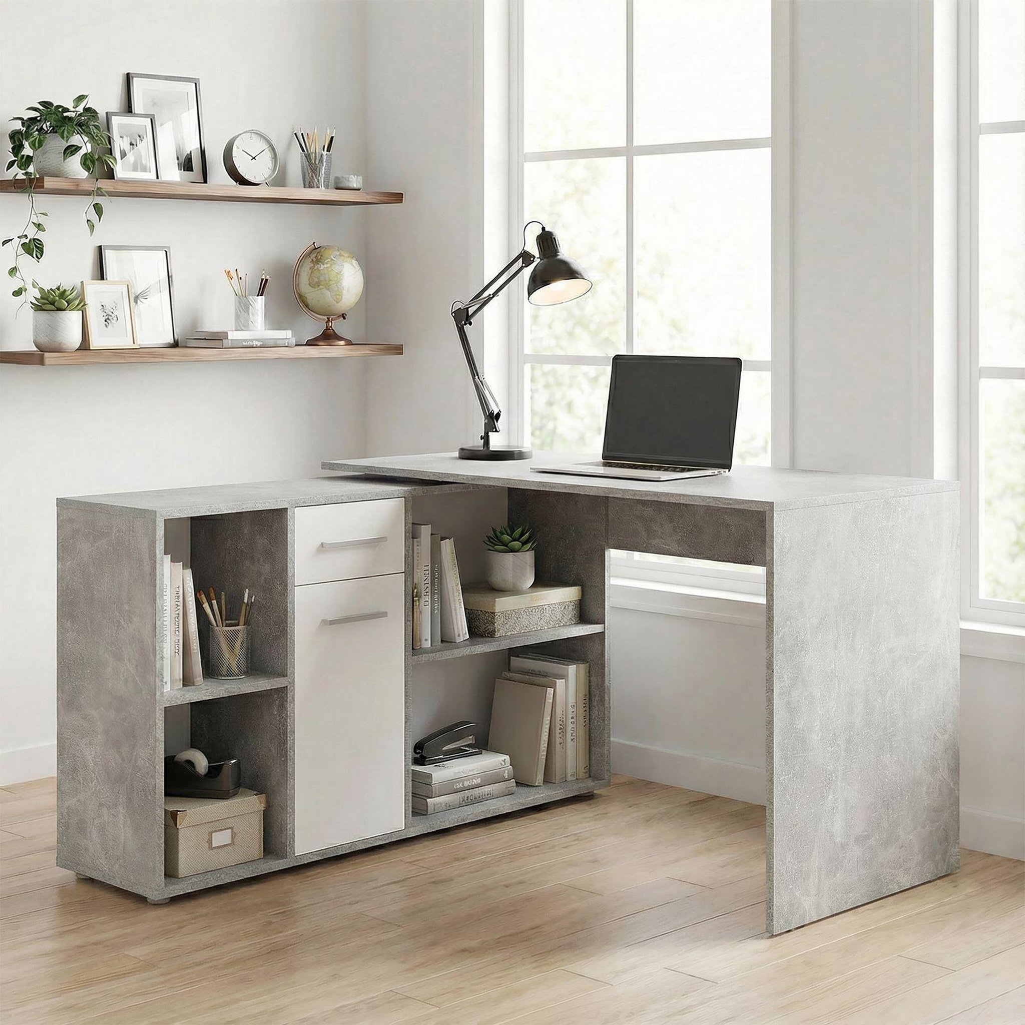 Voir la diapositive 2 : IDIMEX Bureau d'angle carmen avec meuble de rangement