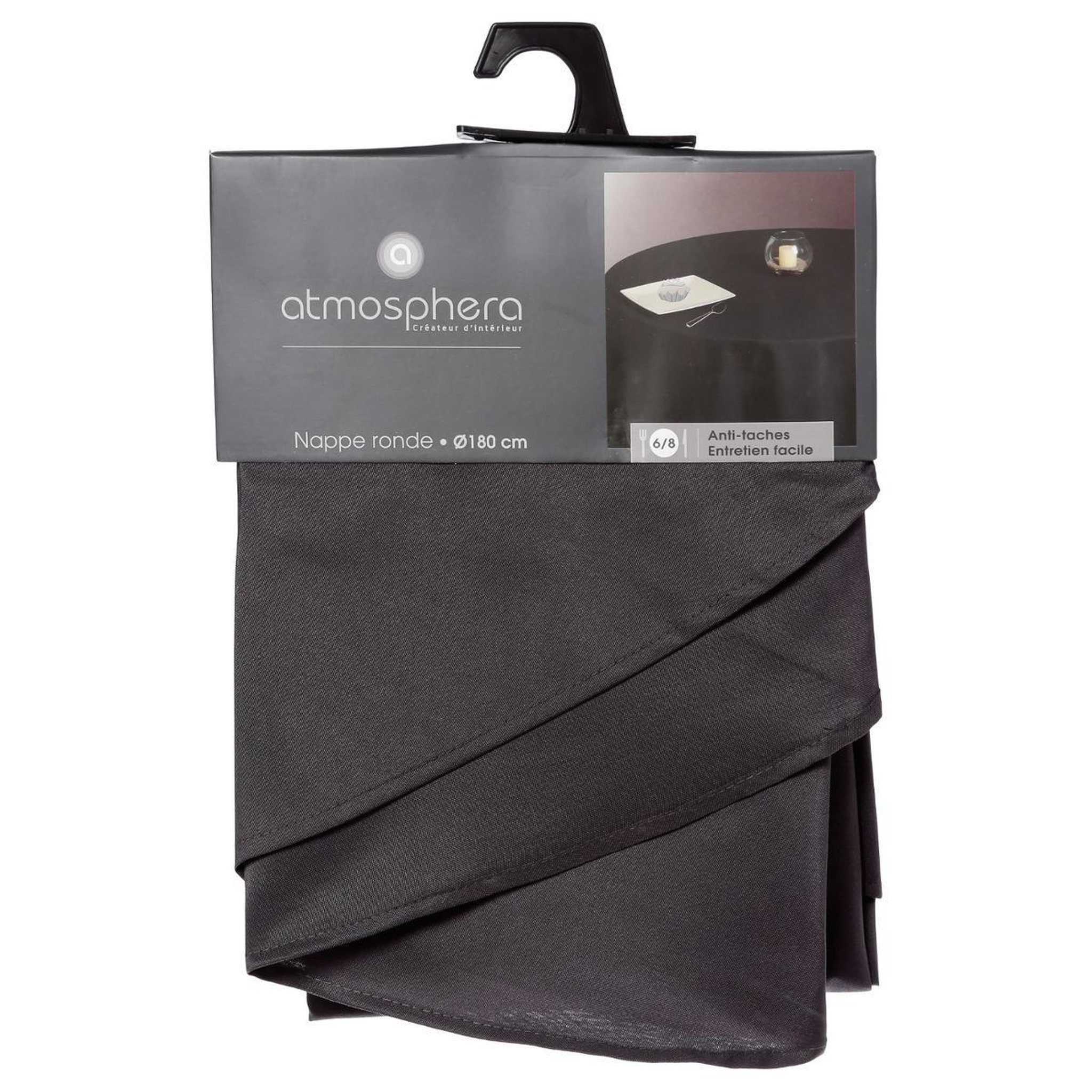 Voir la diapositive 5 : ATMOSPHERA Nappe antitache ronde  unie  180cm ardoise