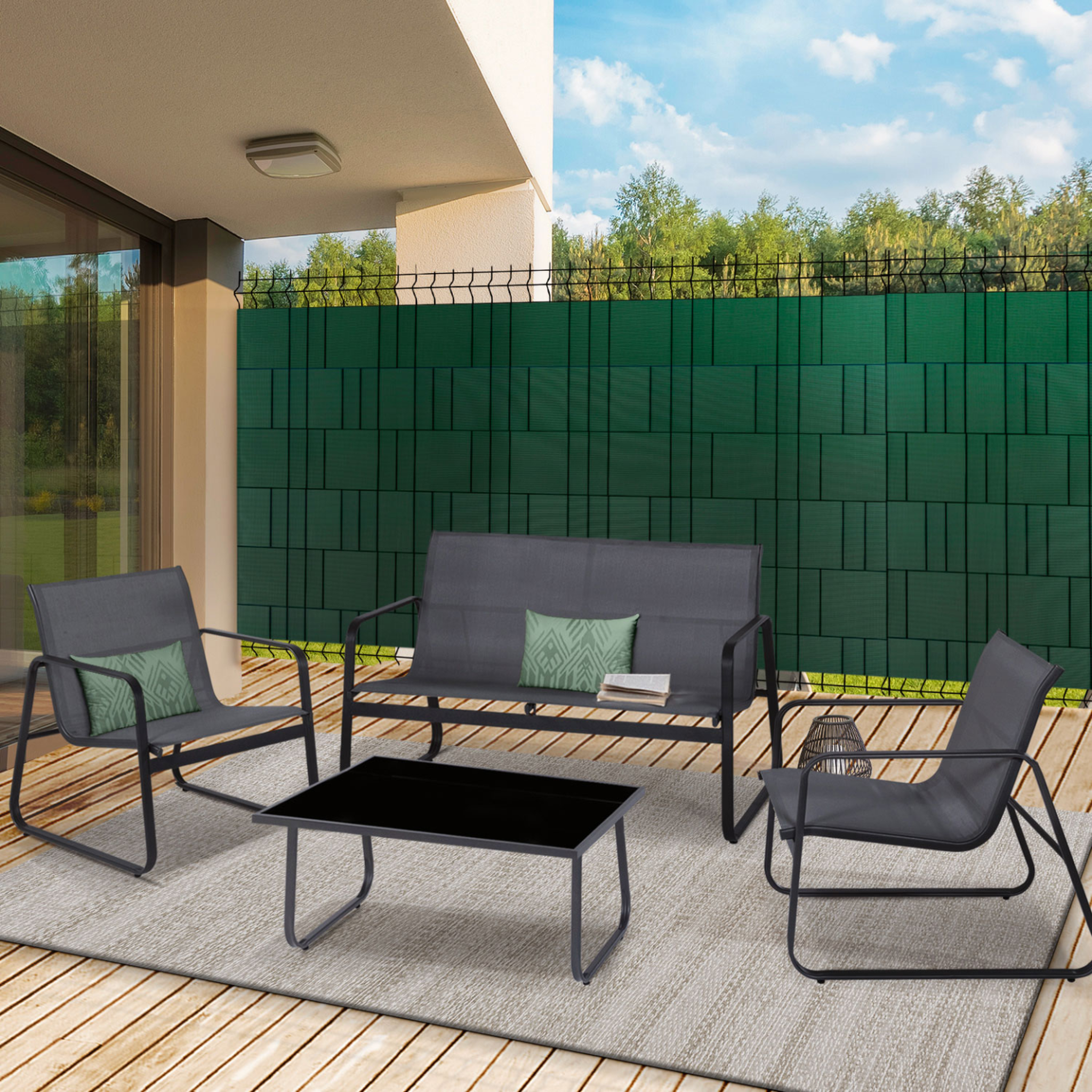 Voir la diapositive 2 : ID MARKET Kit de lamelles occultantes pvc souples vertes horizontales 35 m