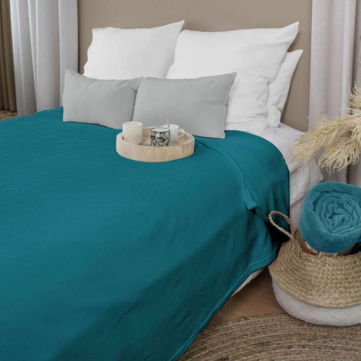 Paris Prix Plaid Polaire XL Uni  Coral Fleece  180x220cm  Bleu Canard