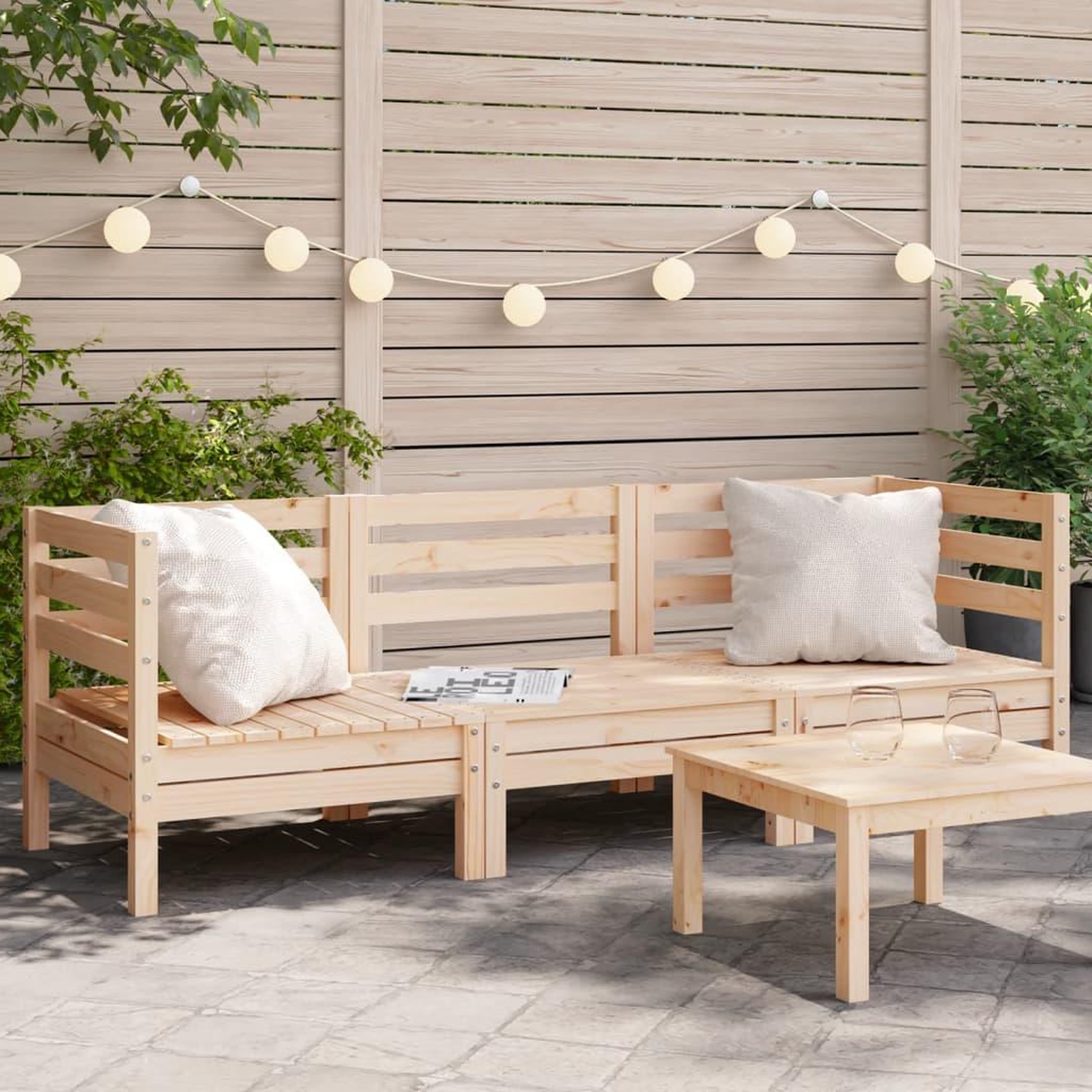 VIDAXL Canape de jardin 3 places bois de pin massif