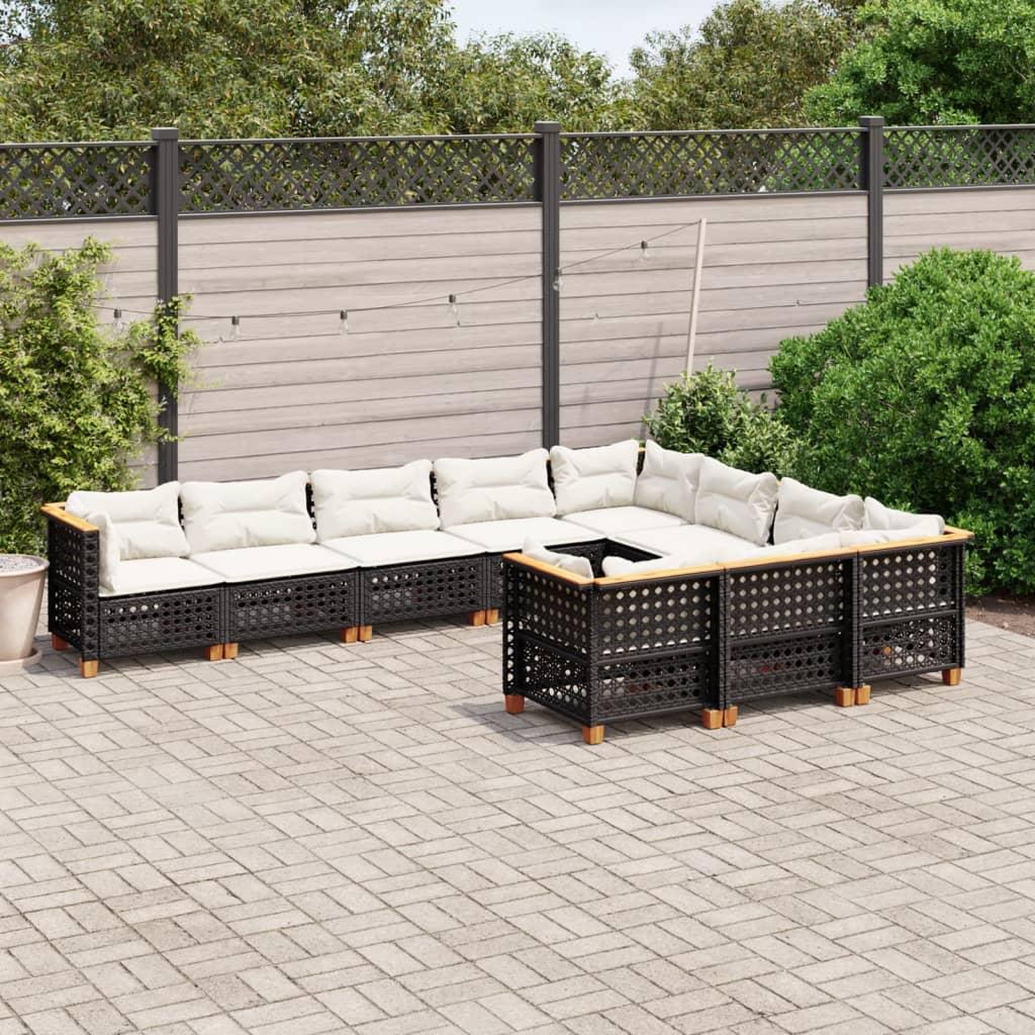 VIDAXL Salon de jardin 10 pcs avec coussins noir resine tressee