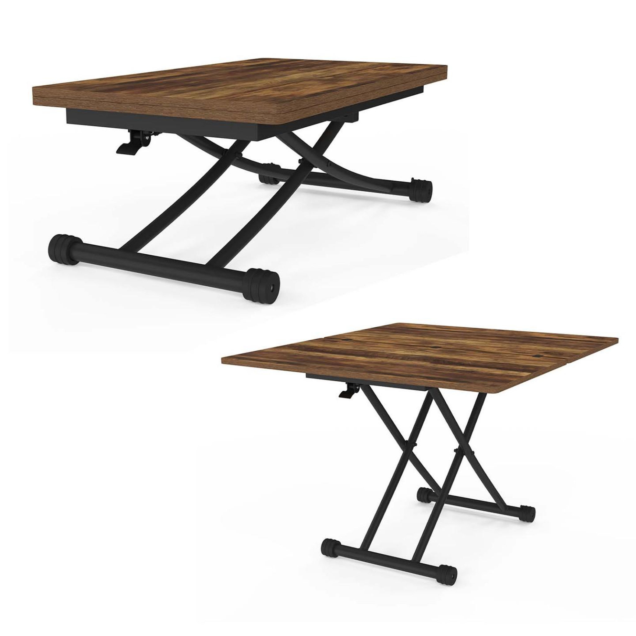 Voir la diapositive 5 : ID MARKET Table basse 2 en 1 relevable en table à manger rectangulaire urbana 100 cm bois foncé et noir design industriel