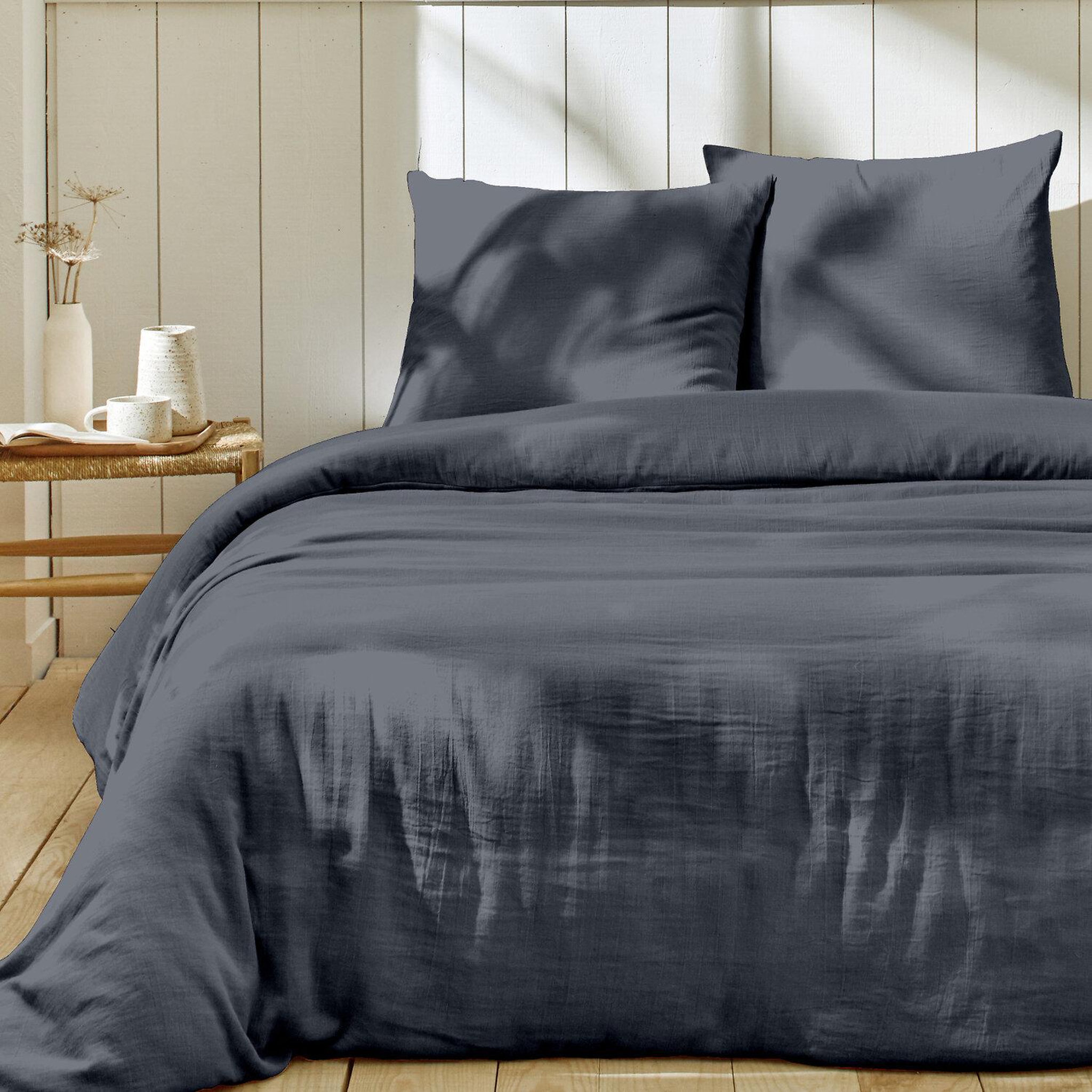 Voir la diapositive 2 : Home collection Parure housse de couette en gaze de coton - rose
