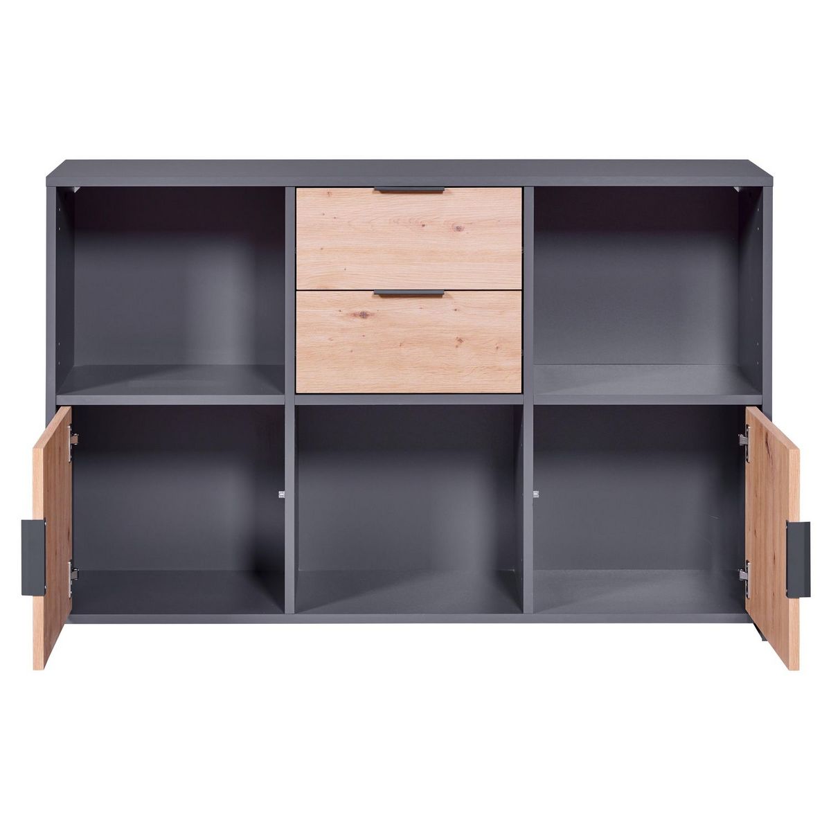 Commode de rangement 2 portes 2 tiroirs 3 niches TEO 