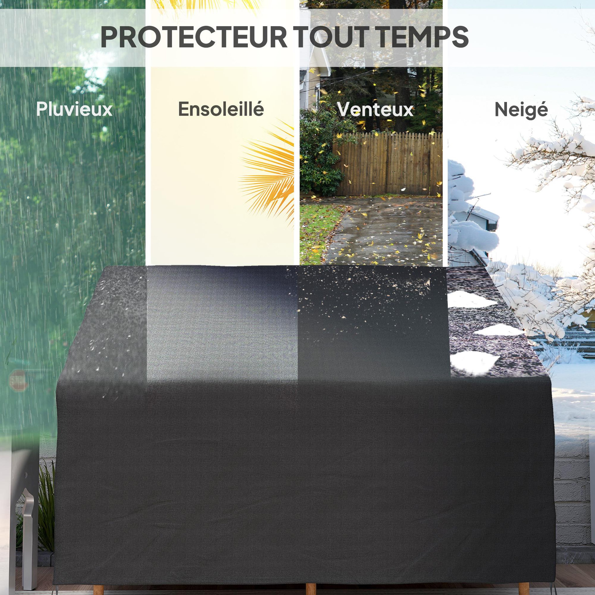 Voir la diapositive 6 : OUTSUNNY Housse de protection mobilier de jardin bâche étanche 140L x 84l x 56/94H cm oxford haute densité 600D noir