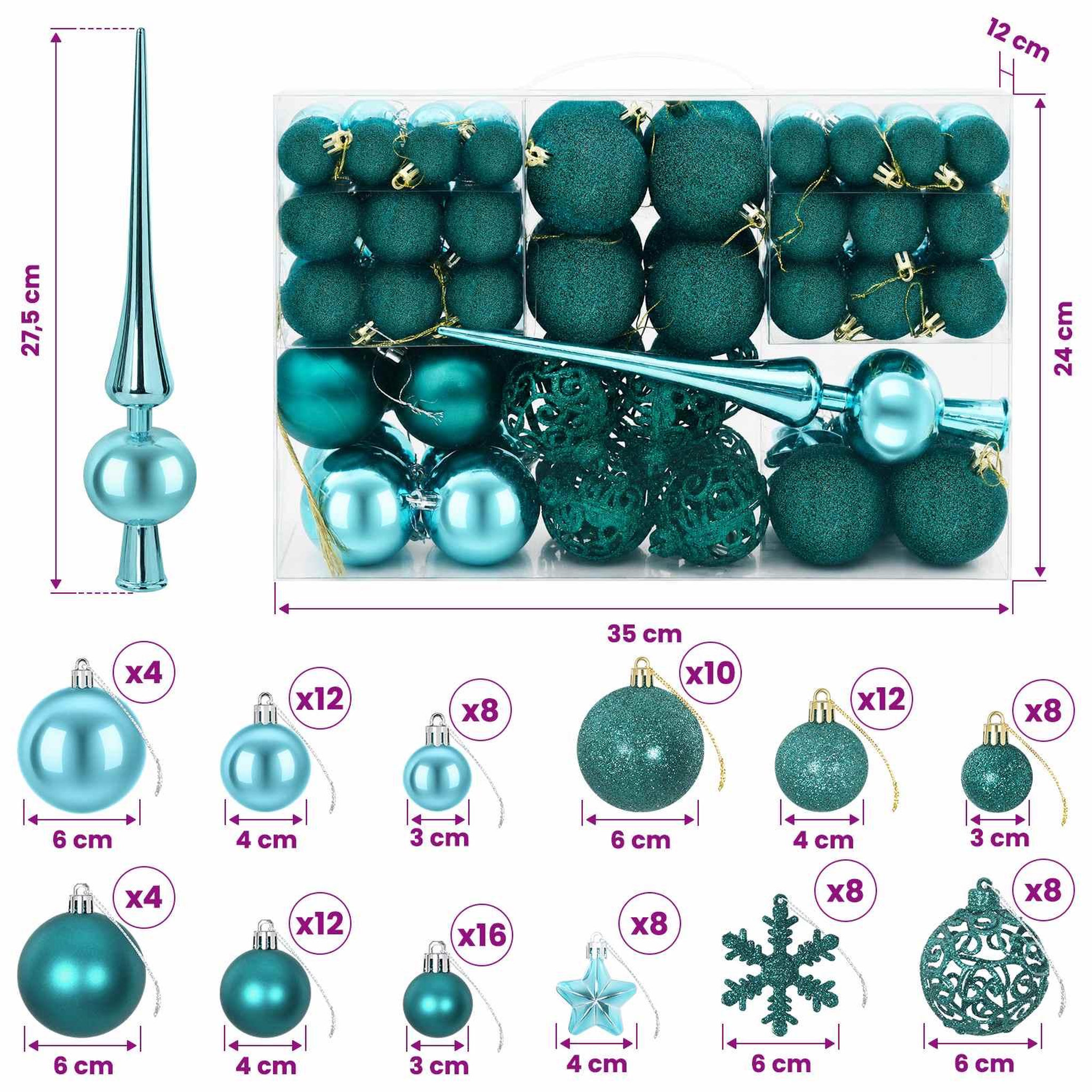 Voir la diapositive 3 : VIDAXL Ensemble de boules de Noël 111 pc Vert Diam. 6 cm Polystyrene