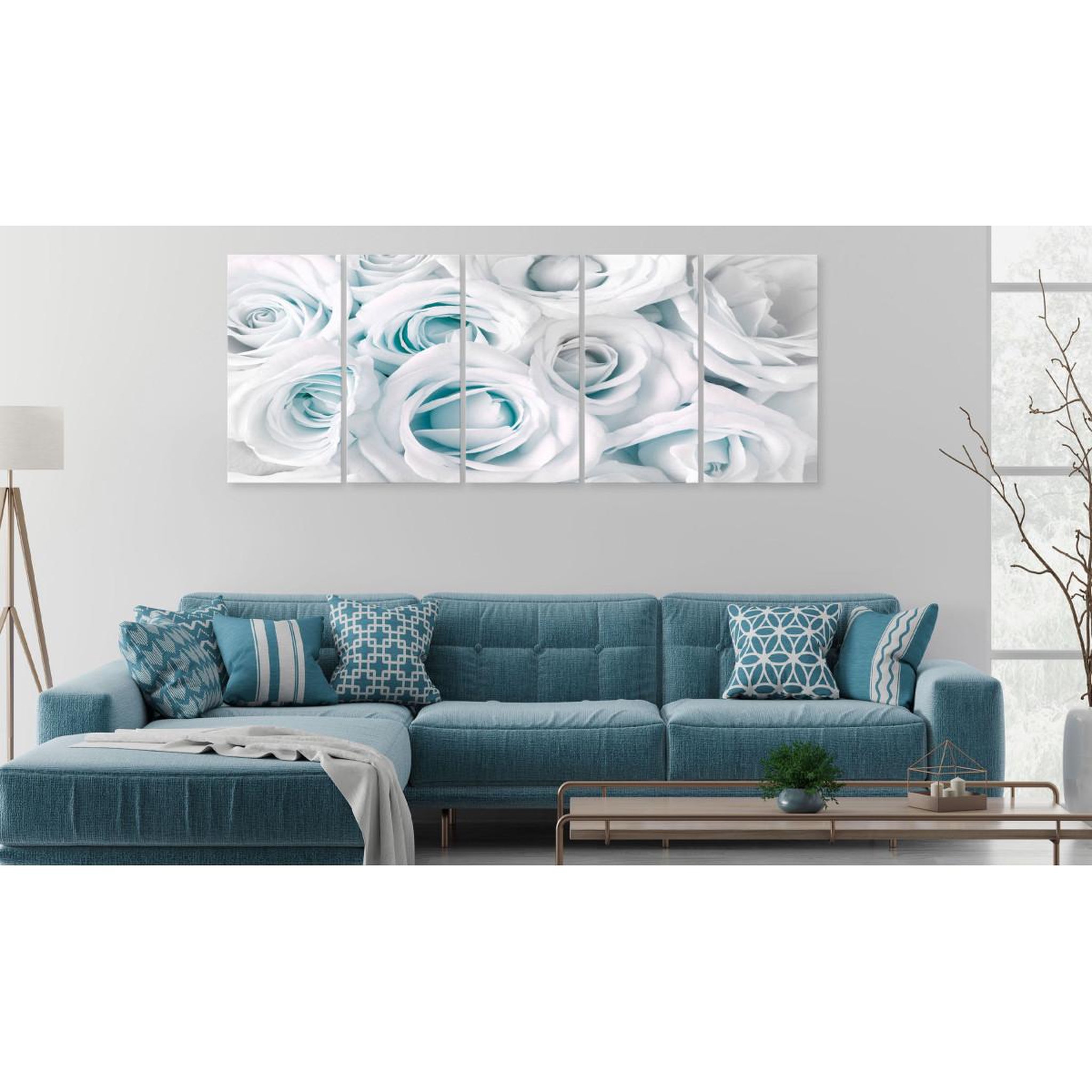 Voir la diapositive 2 : Paris Prix Tableau 5 Panneaux  Satin Rose Narrow Turquoise