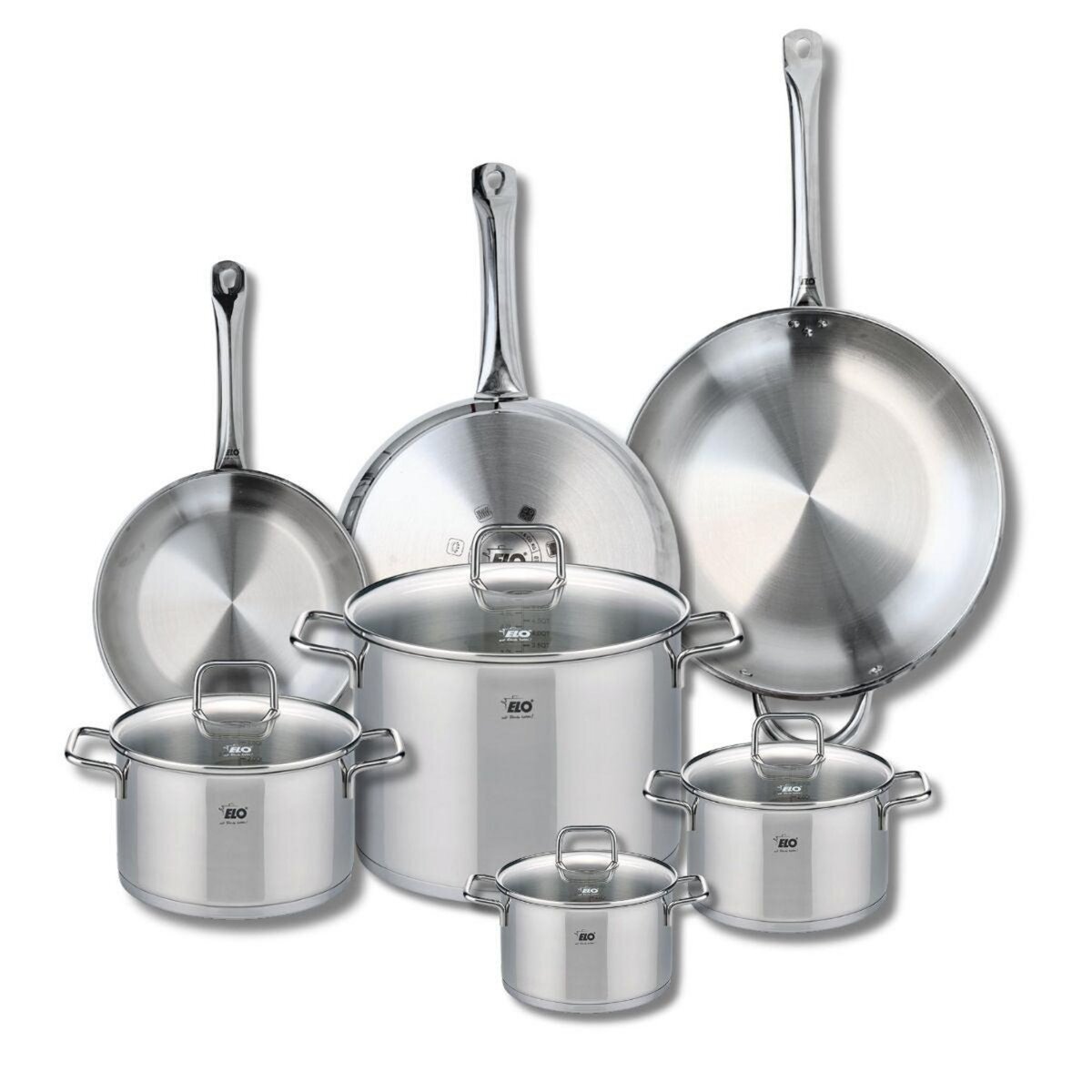 ELO Ensemble de 3 Poêles de cuisson 24, 28 et 32 cm et 4 faitouts 14, 16, 20 et 26 cm Elo Profi Citrin