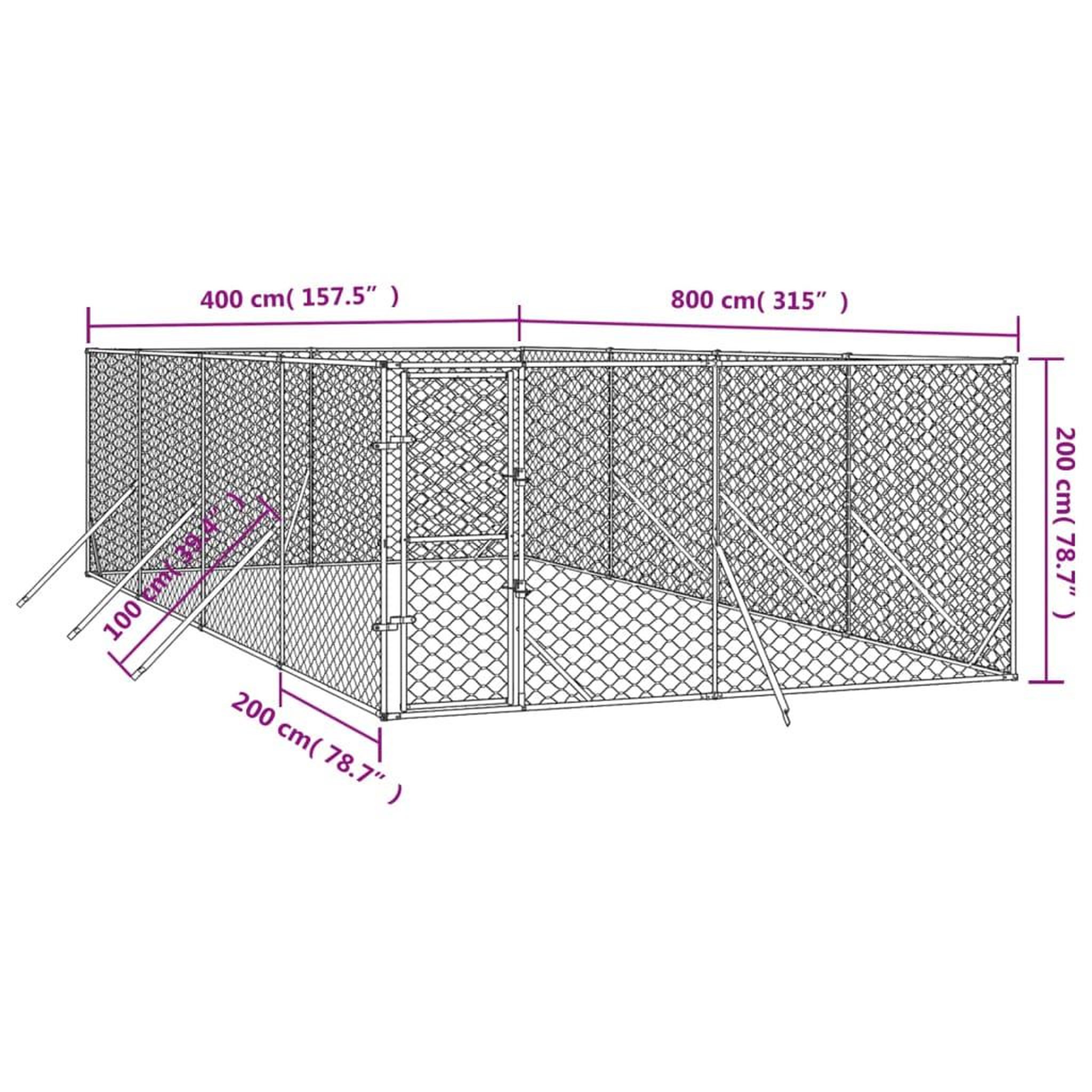 Voir la diapositive 4 : VIDAXL Chenil d'exterieur pour chiens argente 4x8x2 m acier galvanise