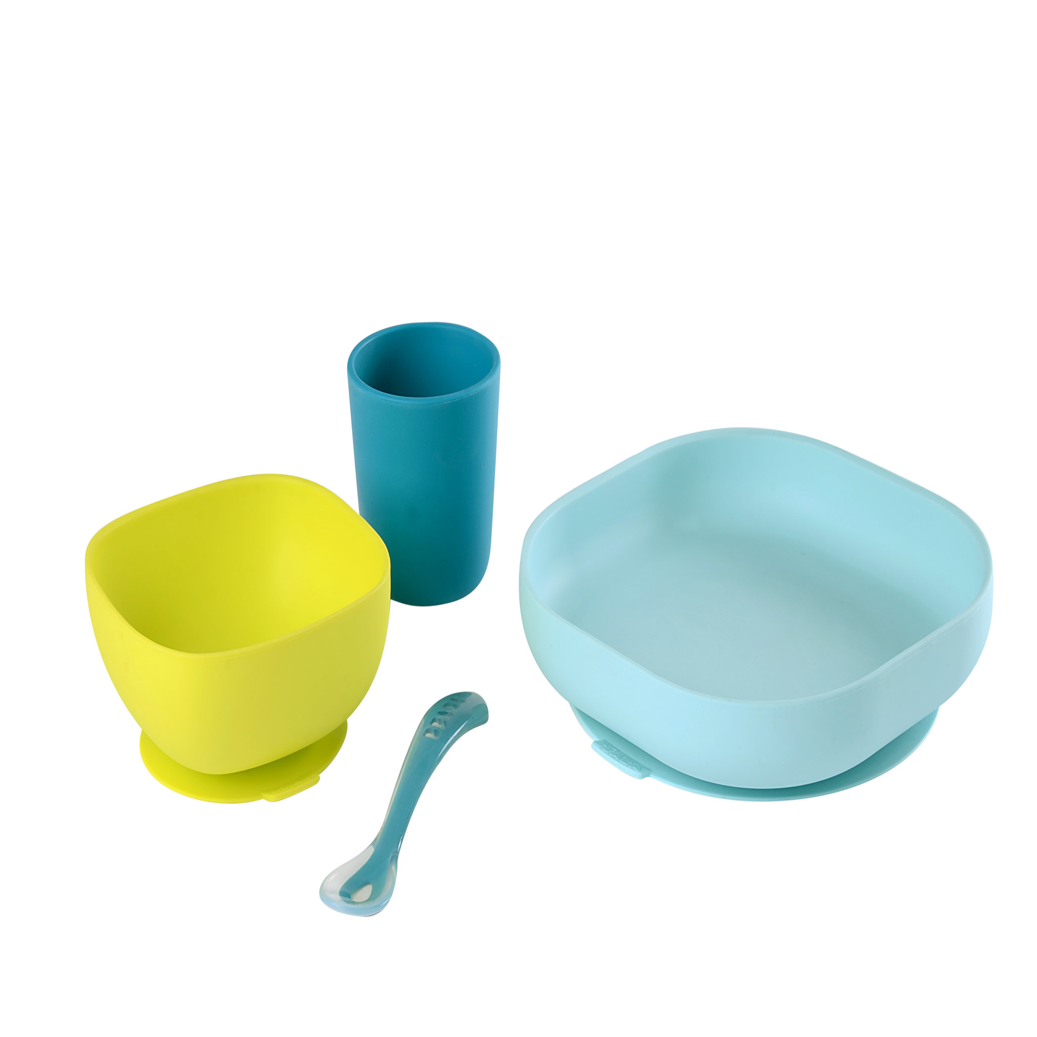 Voir la diapositive 4 : BEABA Set vaisselle silicone 4 pièces - bleu