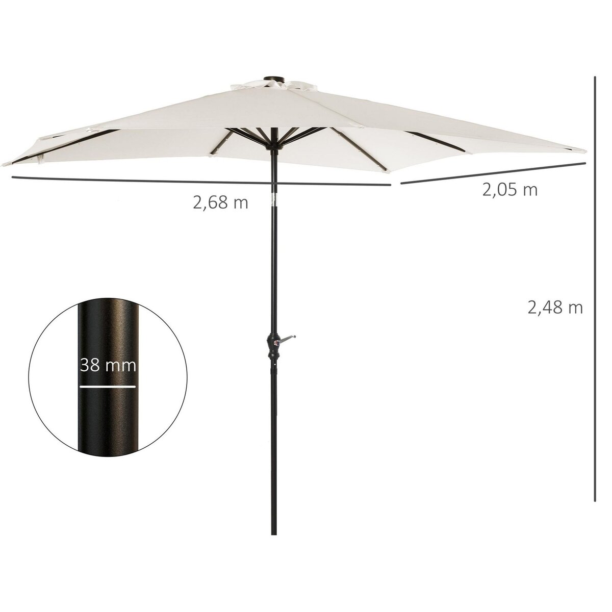 OUTSUNNY Parasol lumineux rectangulaire inclinable dim. 2,68L x 2,05l x 2,48H m parasol LED solaire métal polyester haute densité blanc cassé