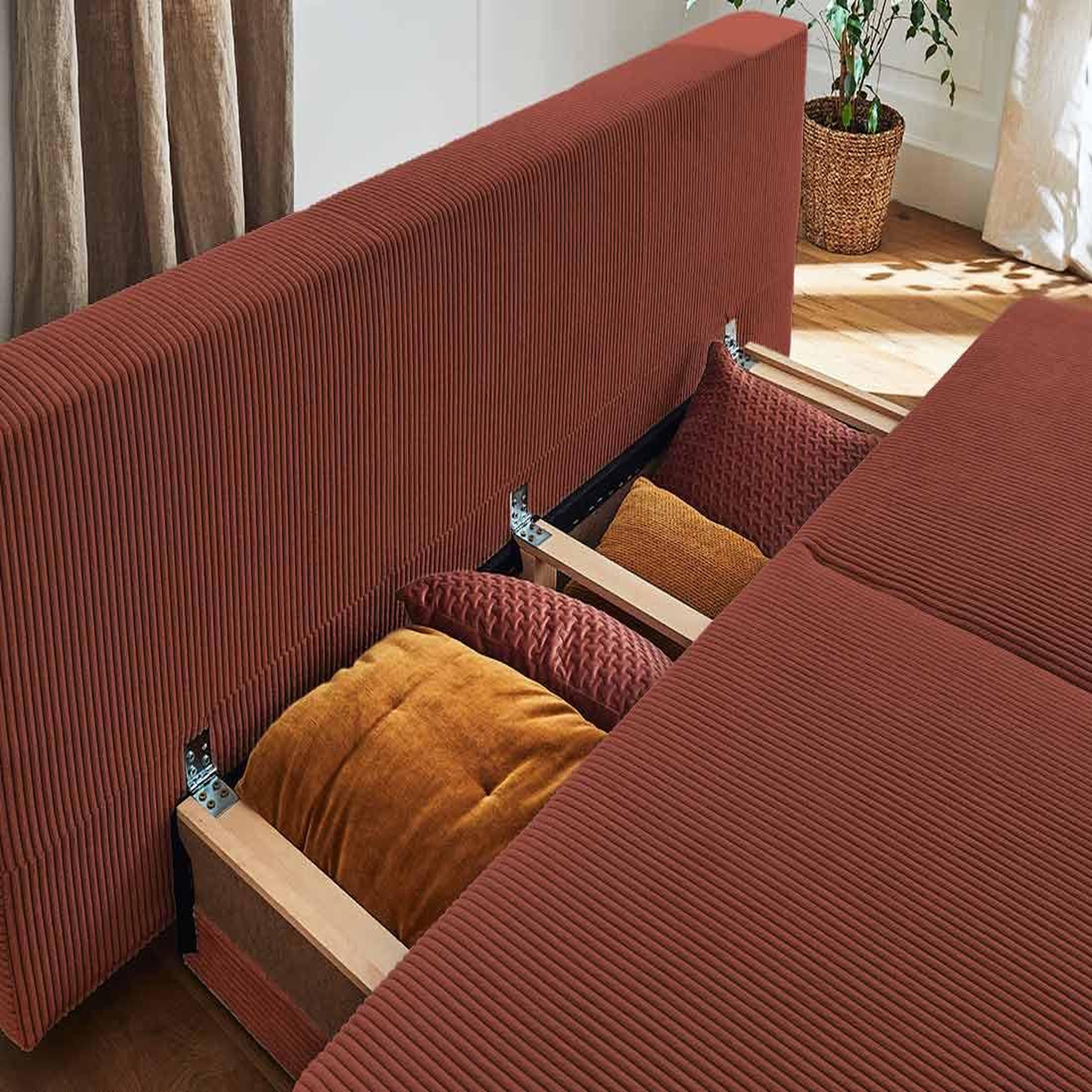 Voir la diapositive 3 : BEST MOBILIER Cristal - canapé 3 places - convertible avec coffre - en velours côtelé