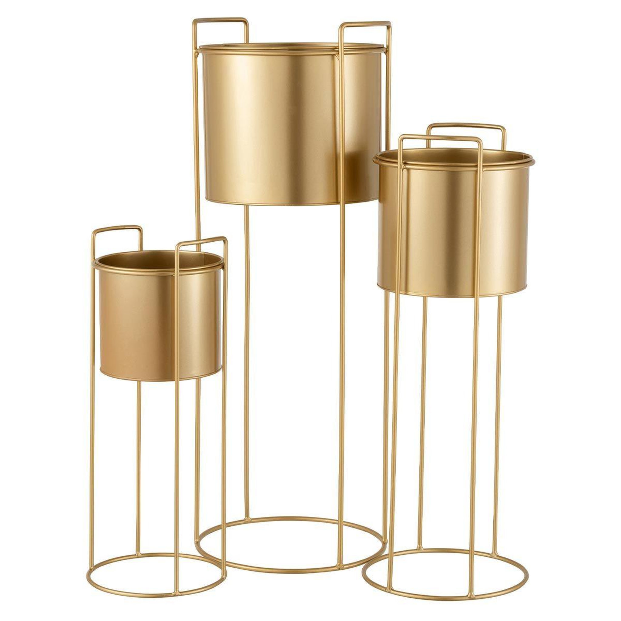 Voir la diapositive 1 : J-LINE Lot de 3 Cache-Pots sur Pied  Métal  80cm Or