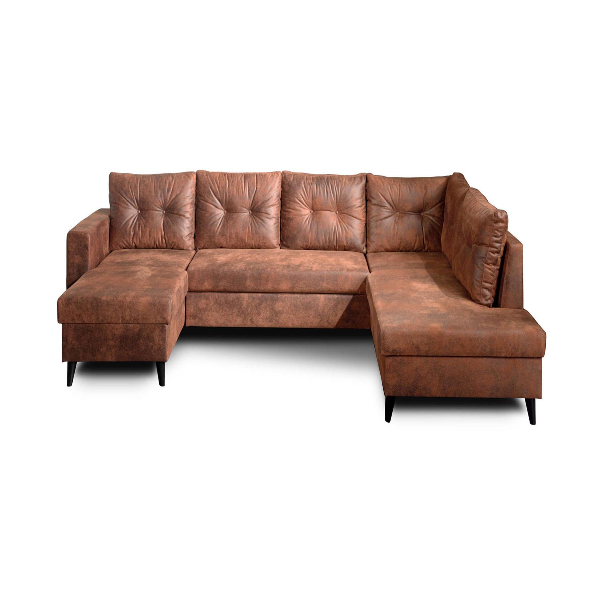 BEST MOBILIER Nordic - canapé panoramique en u - 7 places - convertible - industriel vintage - angle droit. Coloris disponibles : Marron