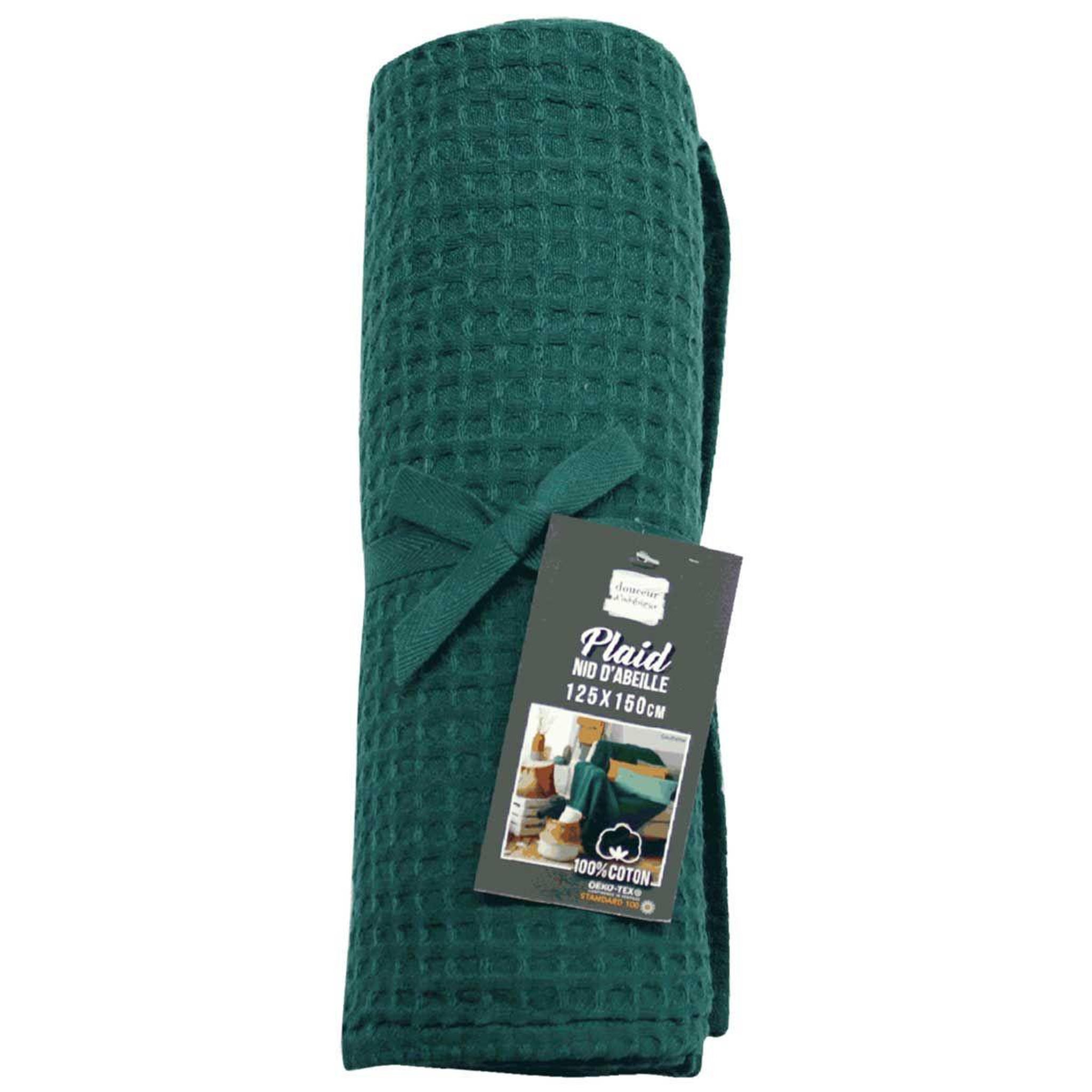 Voir la diapositive 5 : Douceur d'Intérieur Plaid nid d'abeille uni  gaufrette  125x150cm pétrole