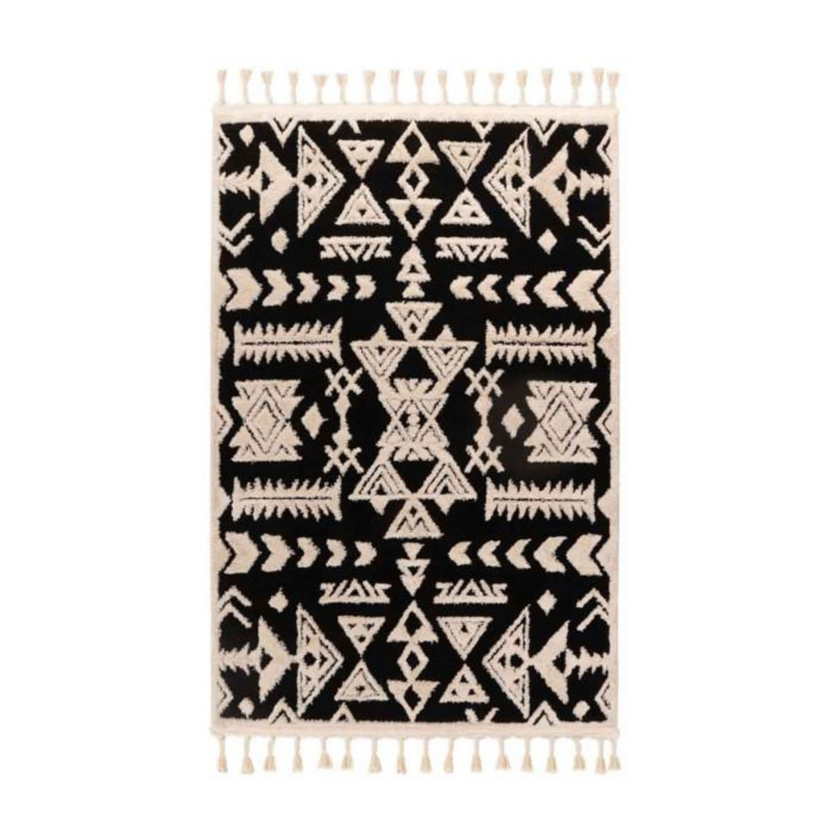 Paris Prix Tapis Tissé Ethnique avec Franges  Lovis II  Noir