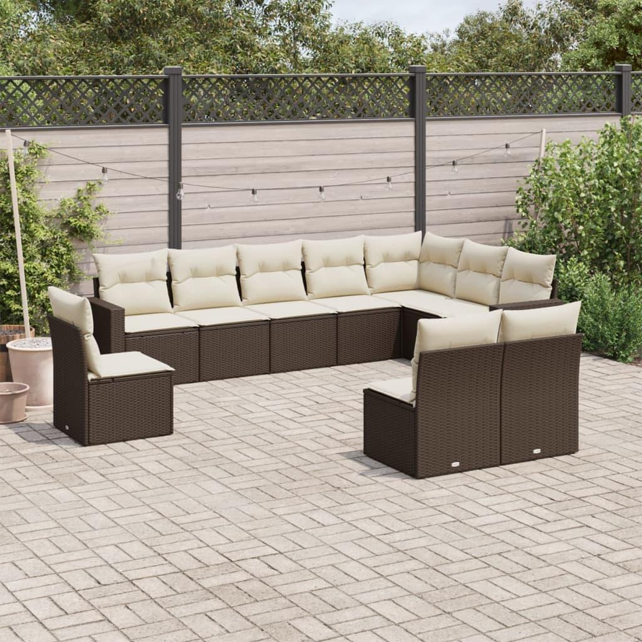 VIDAXL Salon de jardin 10 pcs avec coussins marron resine tressee