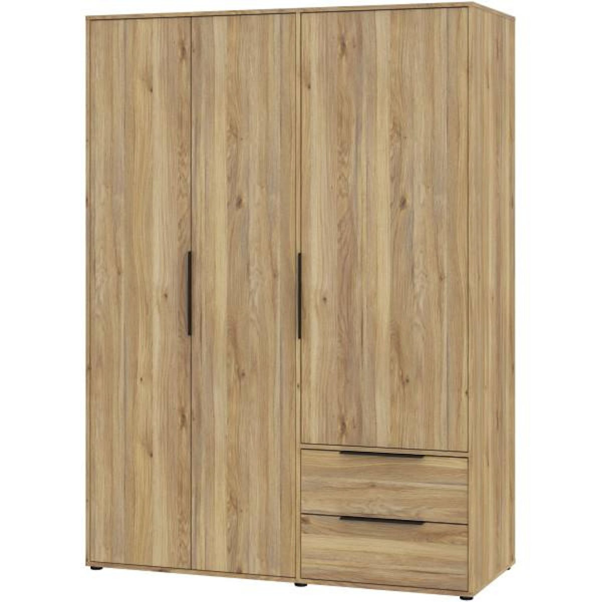 MARKET24 Armoire de chambre - Décor Chene - 3 portes battantes + 2 tiroirs - L144,4 x P59 x H200,1 cm - ORKNEY