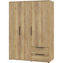 Voir la diapositive 6 : MARKET24 Armoire de chambre - Décor Chene - 3 portes battantes + 2 tiroirs - L144,4 x P59 x H200,1 cm - ORKNEY