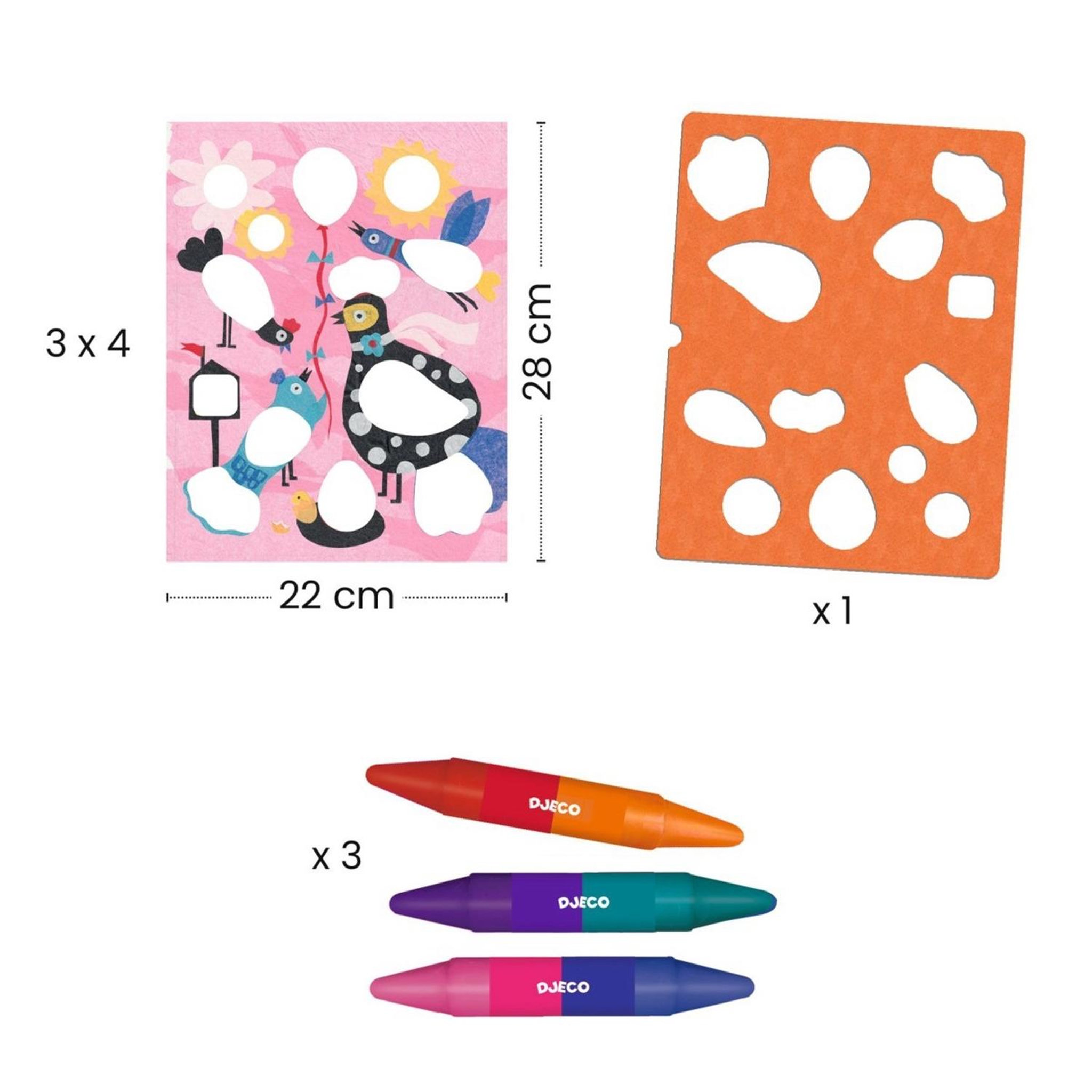 Voir la diapositive 3 : Djeco Piou piou  and  co coffret de coloriage