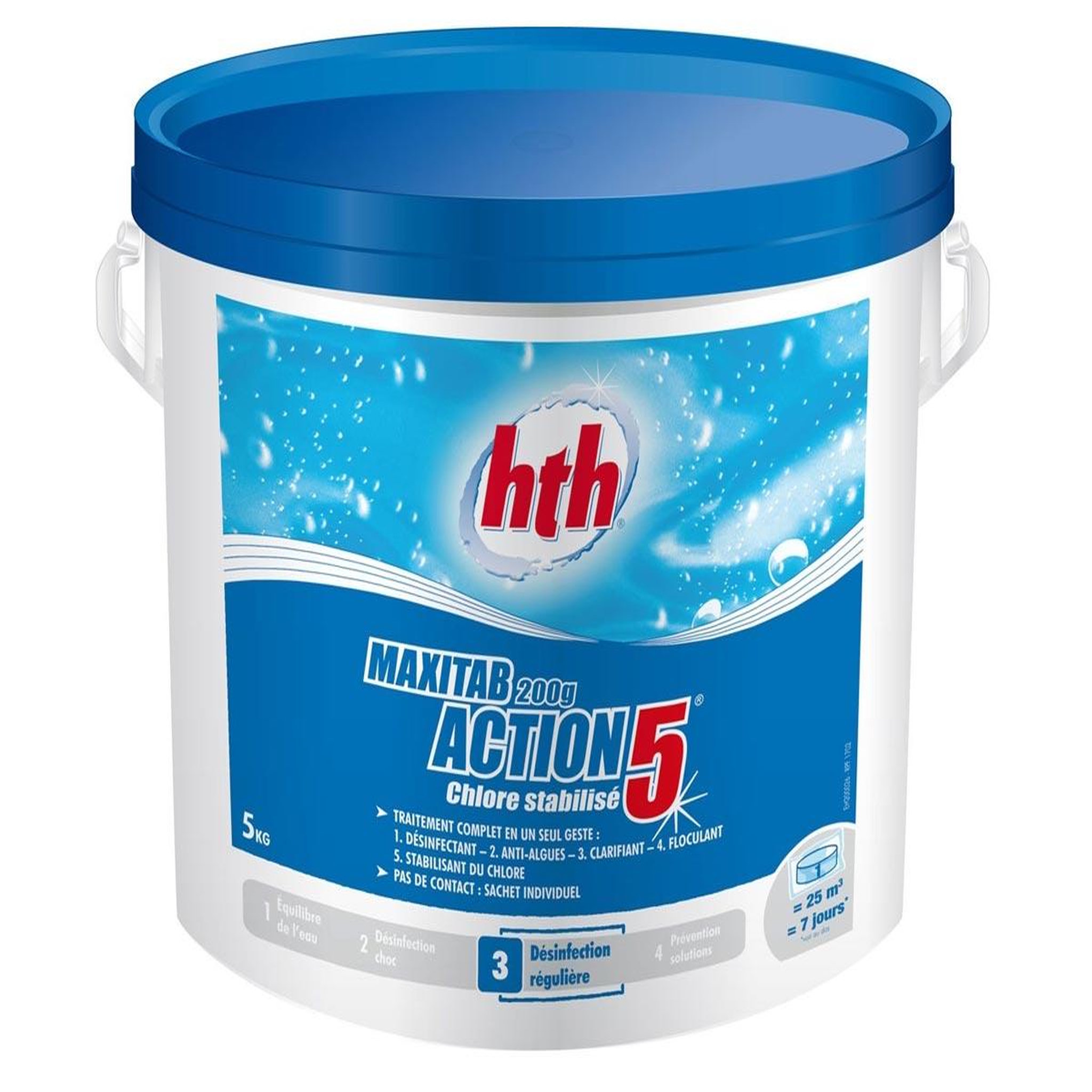 Voir la diapositive 2 : HTH Chlore 5 actions en galets Maxitab 5 kg - HTH