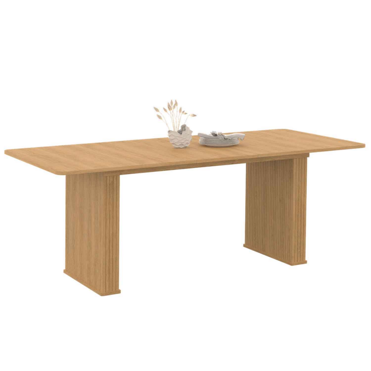 ID MARKET Table à manger extensible rectangle JULIETTE 6-10 personnes pieds lattes tasseau bois coloris chêne 160-200cm
