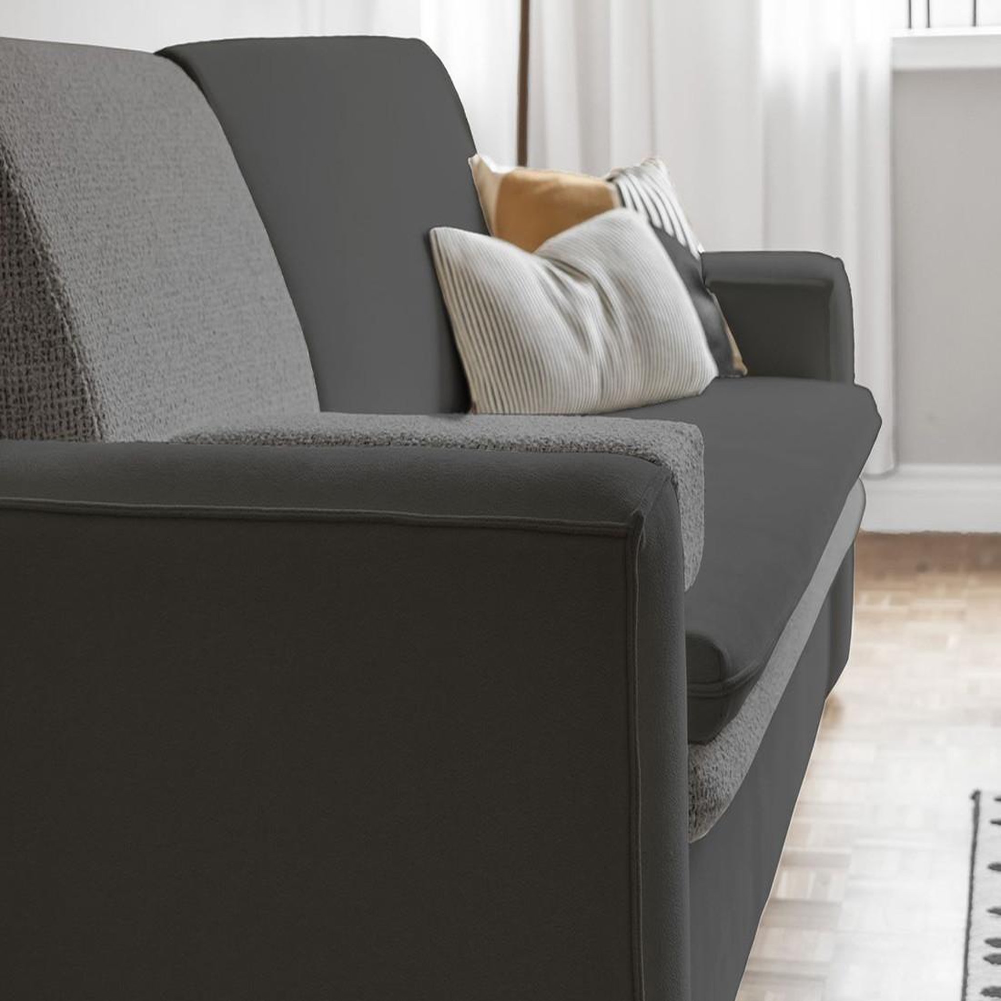 Voir la diapositive 2 : BEST MOBILIER Wilson - canapé droit 3 places convertible avec coffre en tissu et tissu texturé
