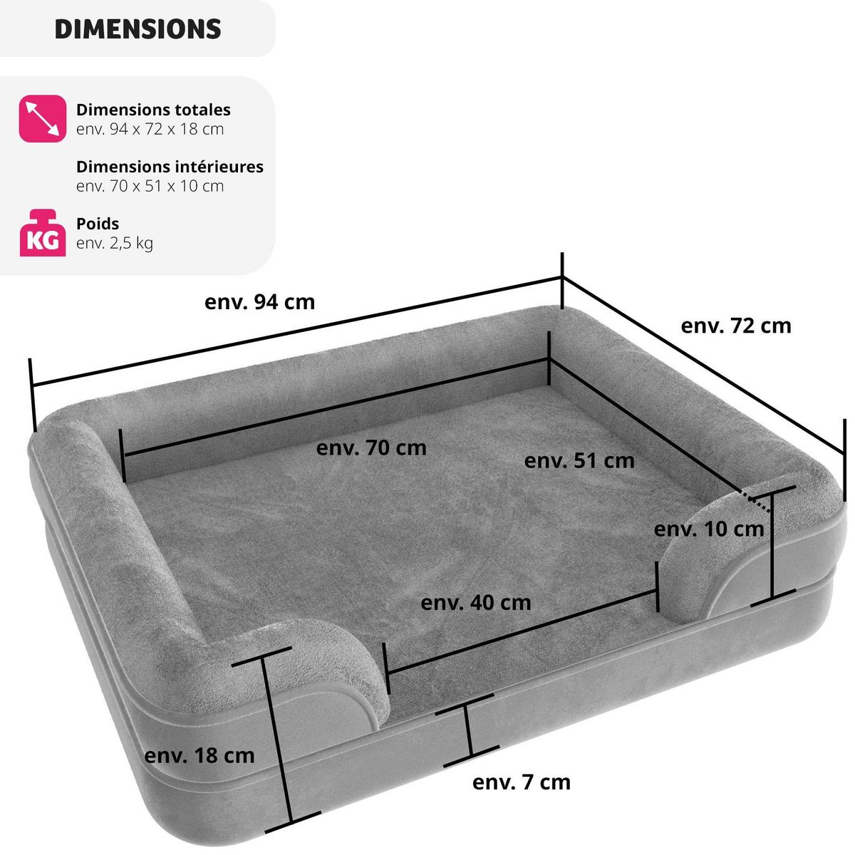tectake Panier pour chien orthopédique avec housse en peluche déperlante et amovible gris L (94 x 72 x 18 cm)