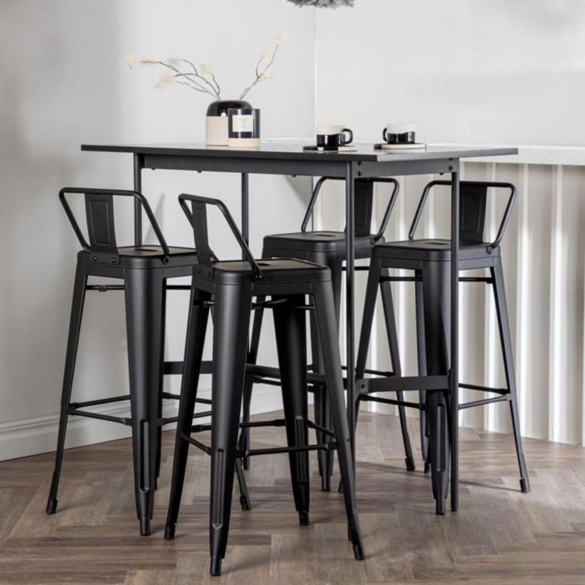 Paris Prix Ensemble Table de Bar & 4 Tabourets  Rax & Tempe  120cm Noir