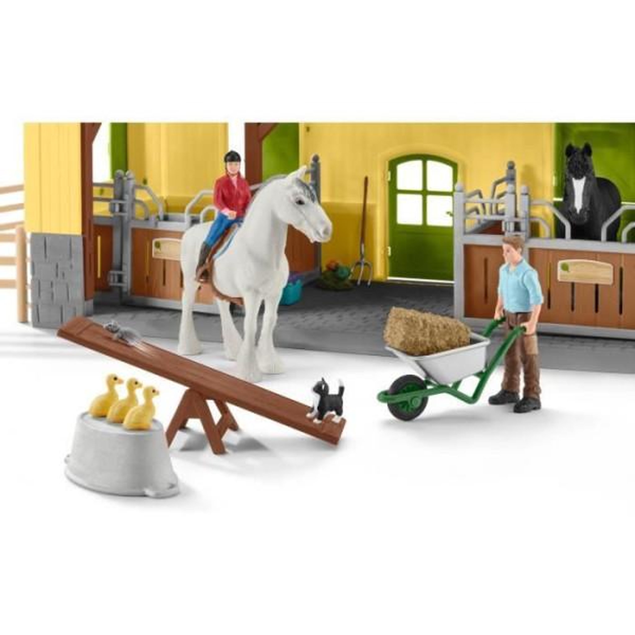 Voir la diapositive 4 : Schleich Écurie avec boxes et animaux, coffret de 82 pieces avec chevaux, Schleich 42485 Farm World, Des 4 ans