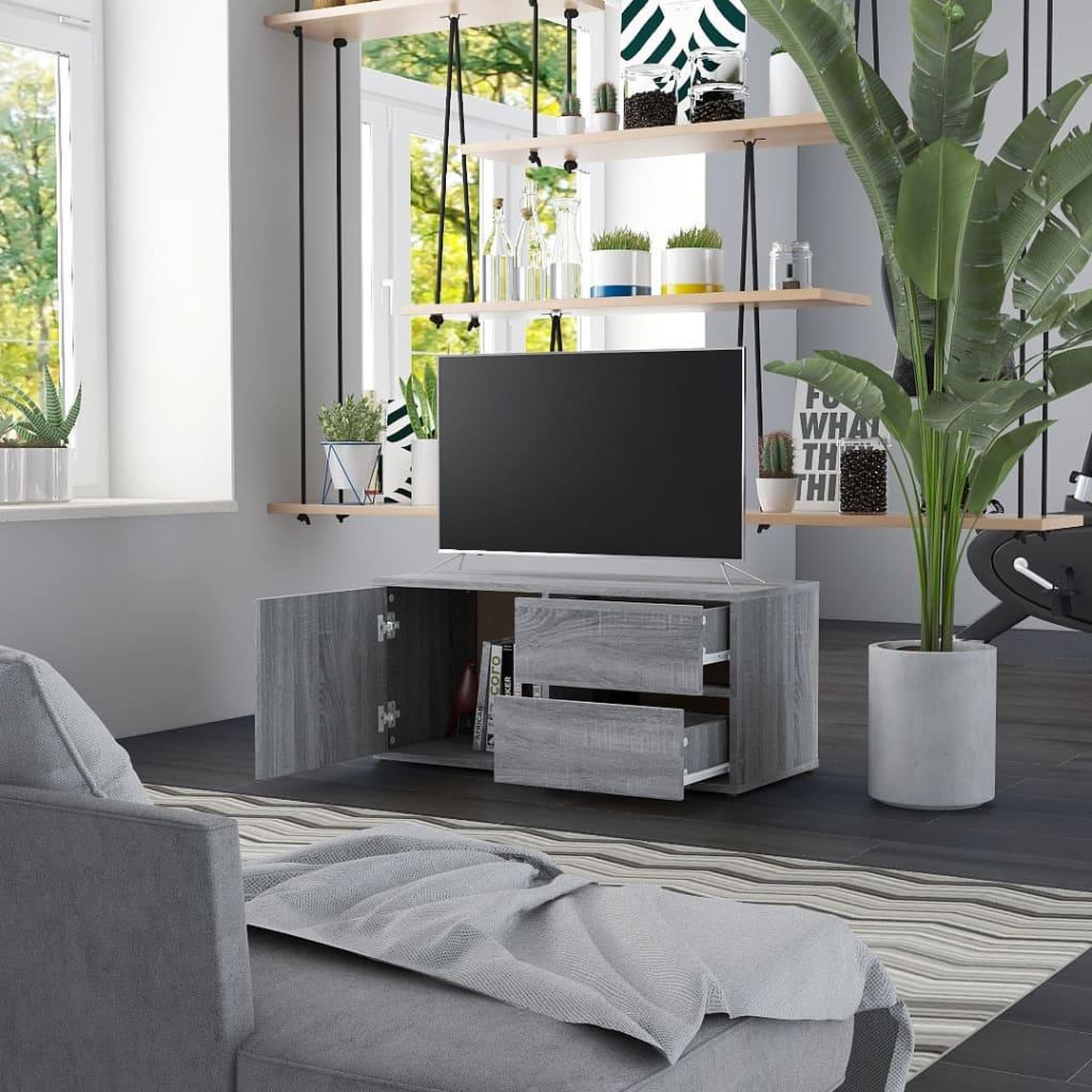 Voir la diapositive 3 : VIDAXL Meuble TV Sonoma gris 80x34x36 cm Bois d'ingenierie