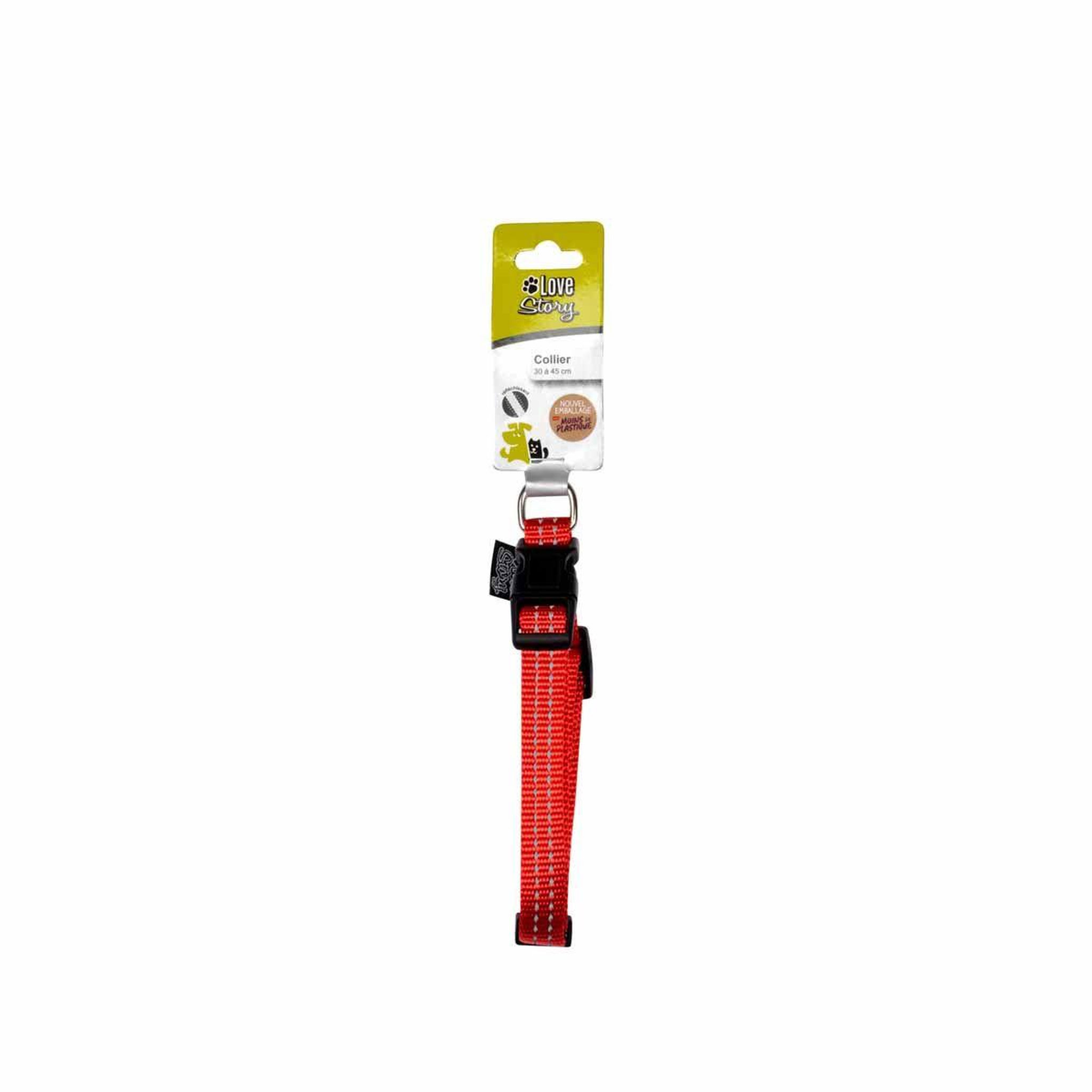 Voir la diapositive 2 : HOMEA Collier réglable  coutures réfléchissantes  45cm rouge