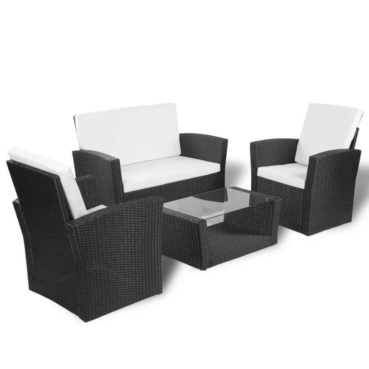 VIDAXL Salon de jardin 4 pcs avec coussins Resine tressee Noir