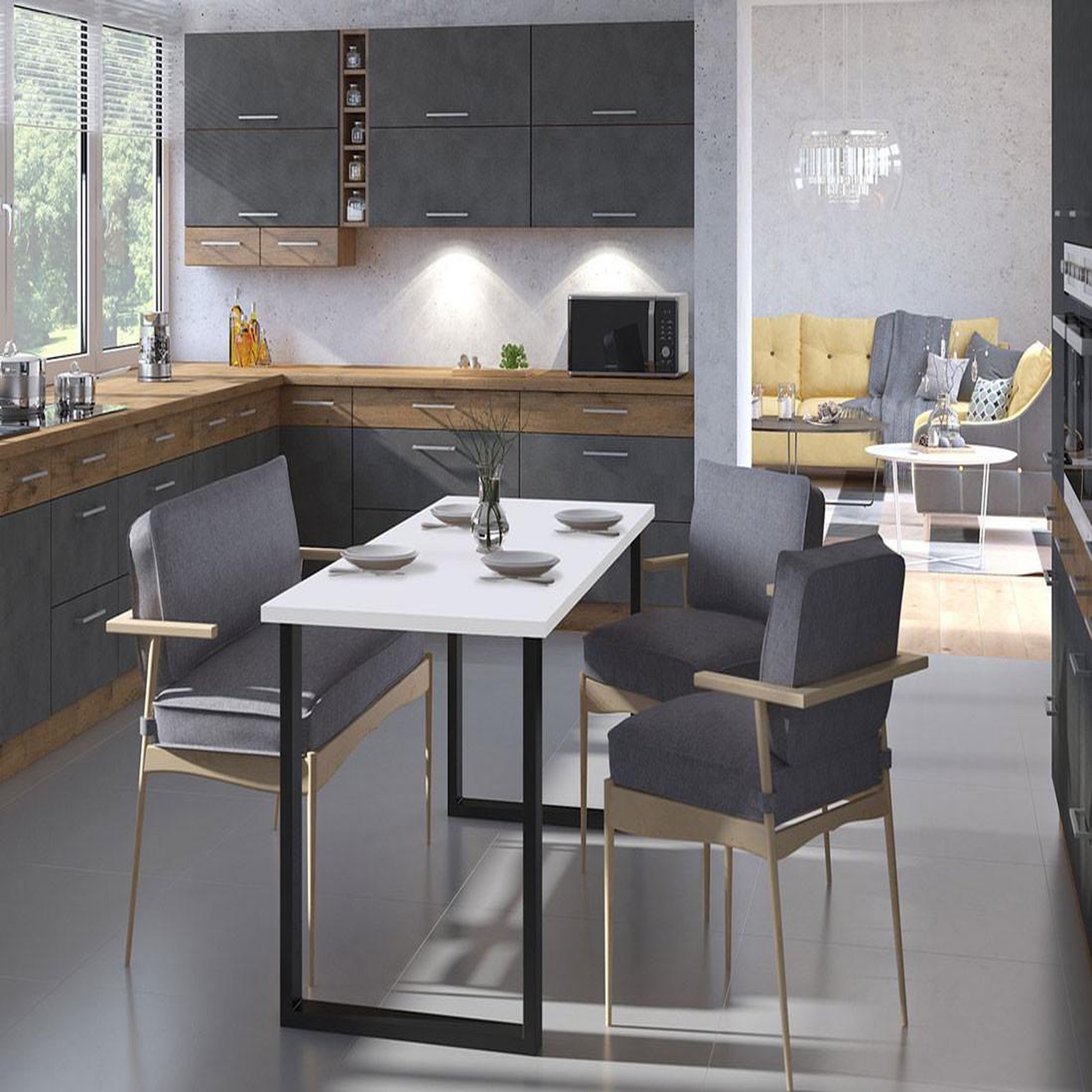 Voir la diapositive 4 : BEST MOBILIER Caronal - table à manger - blanche et pieds noirs - 4 à 8 personnes