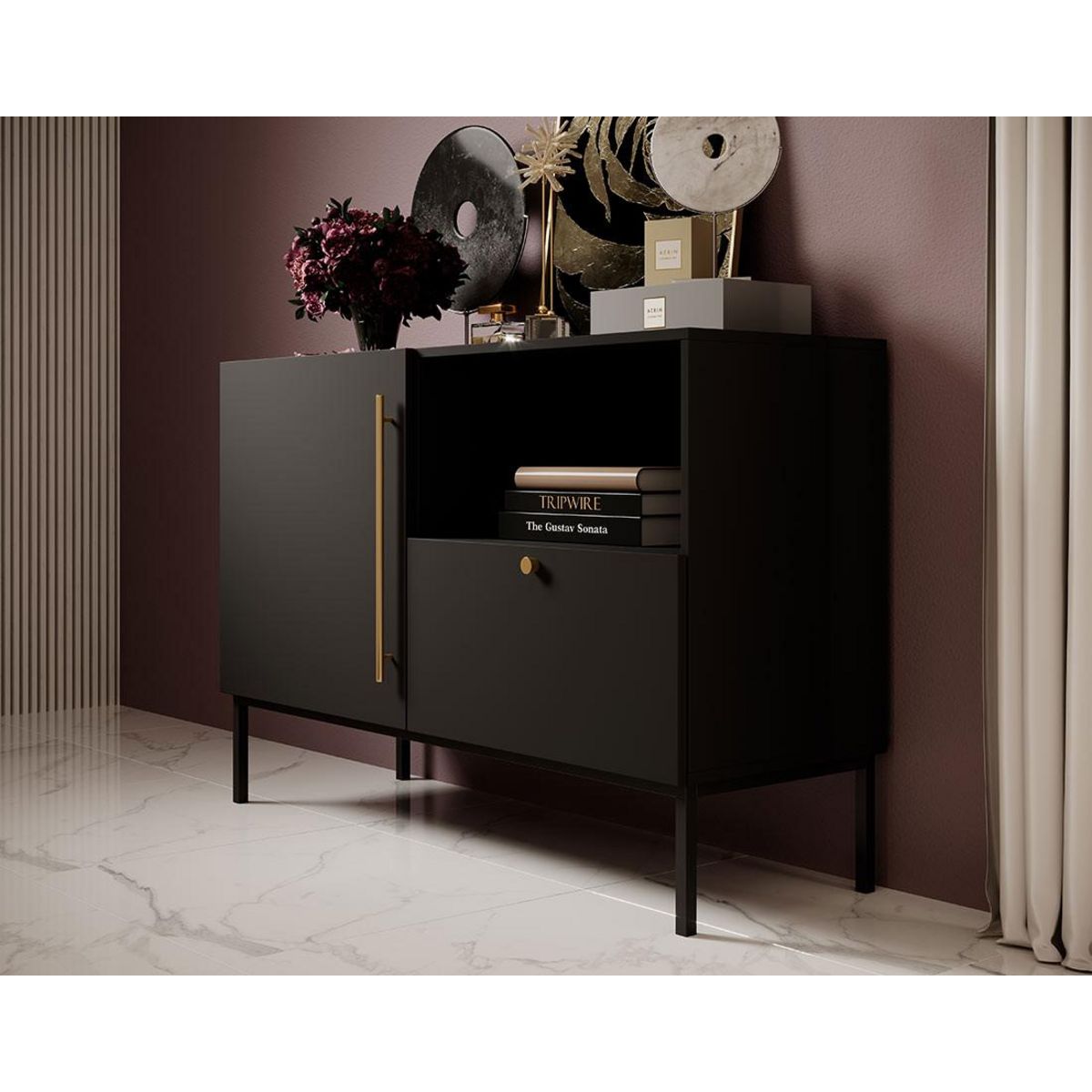 BEST MOBILIER Felicia - buffet bas - noir - 120 cm
