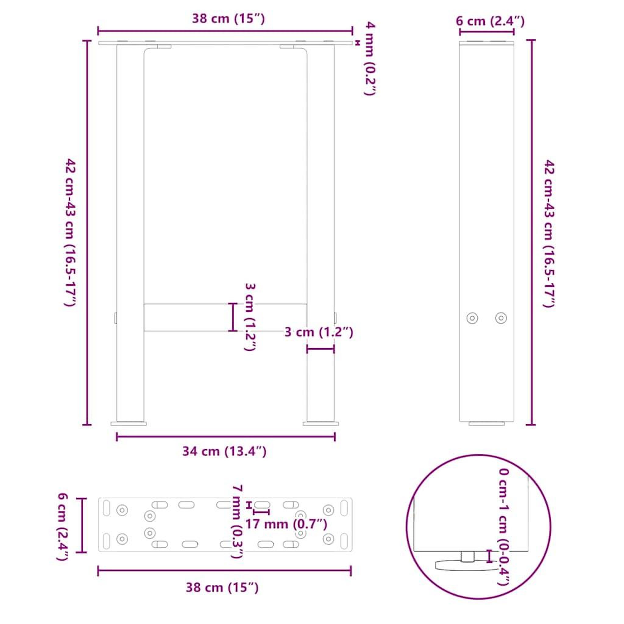 Voir la diapositive 6 : VIDAXL Pieds de table basse noir 2 pcs 38x(42-43) cm acier