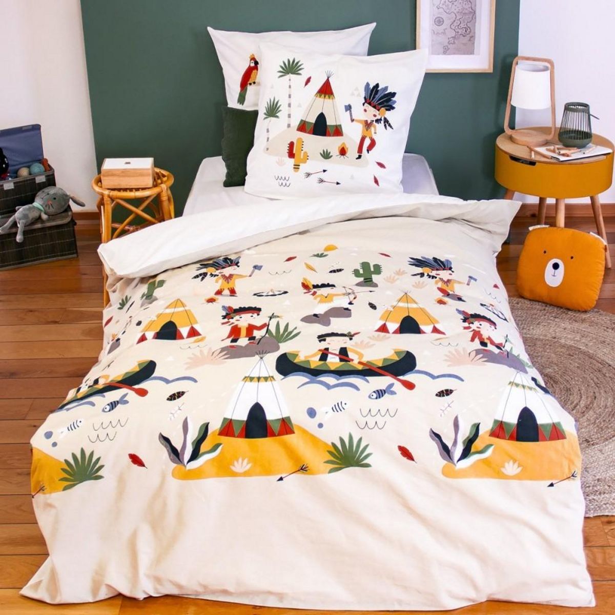 COTE DECO Housse de couette 140x200 + 1 taie PIRATE réversible INDIEN