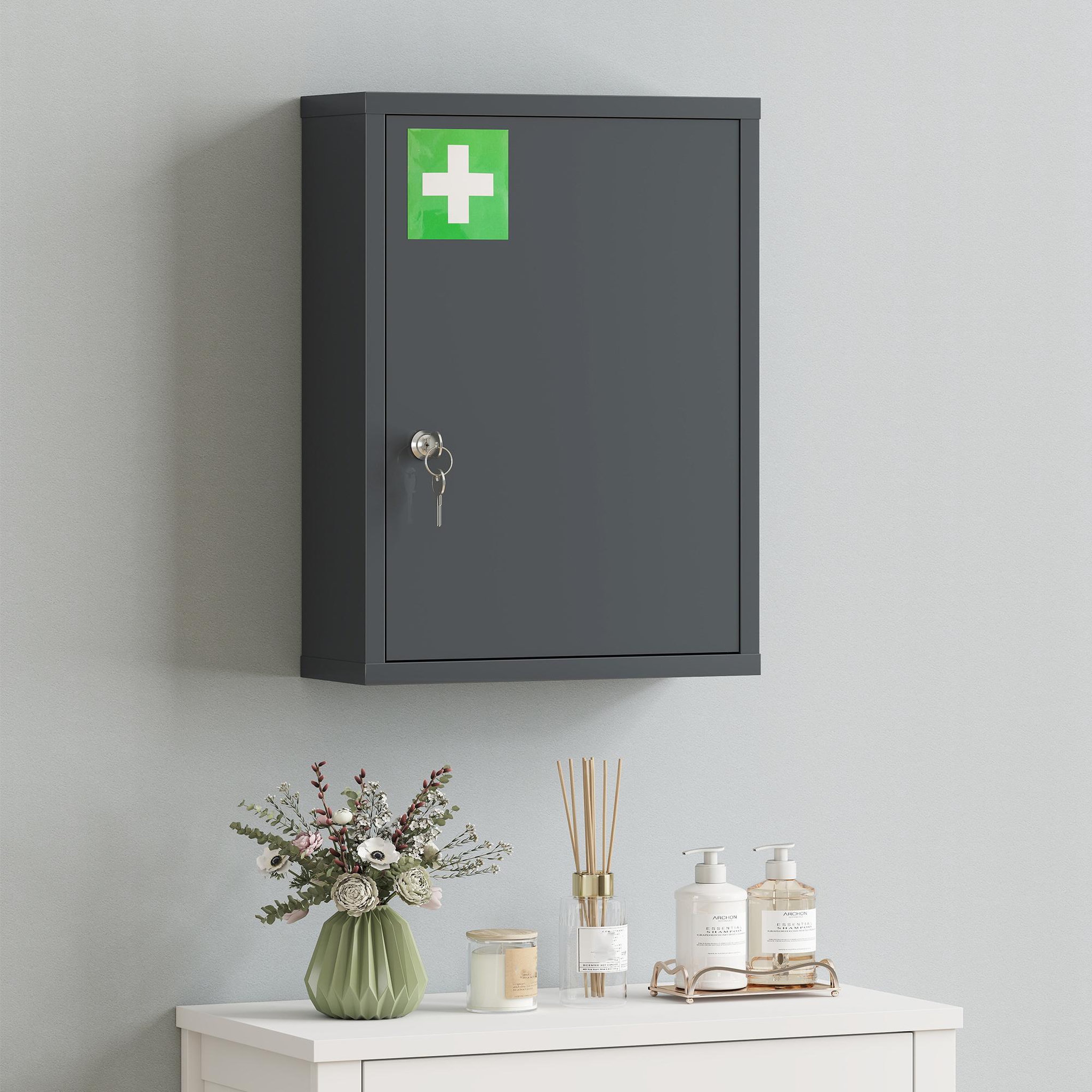 Voir la diapositive 4 : KLEANKIN Armoire à pharmacie murale verrouillable porte 2 étagères 3 niv. 40 x 15 x 53 cm acier gris