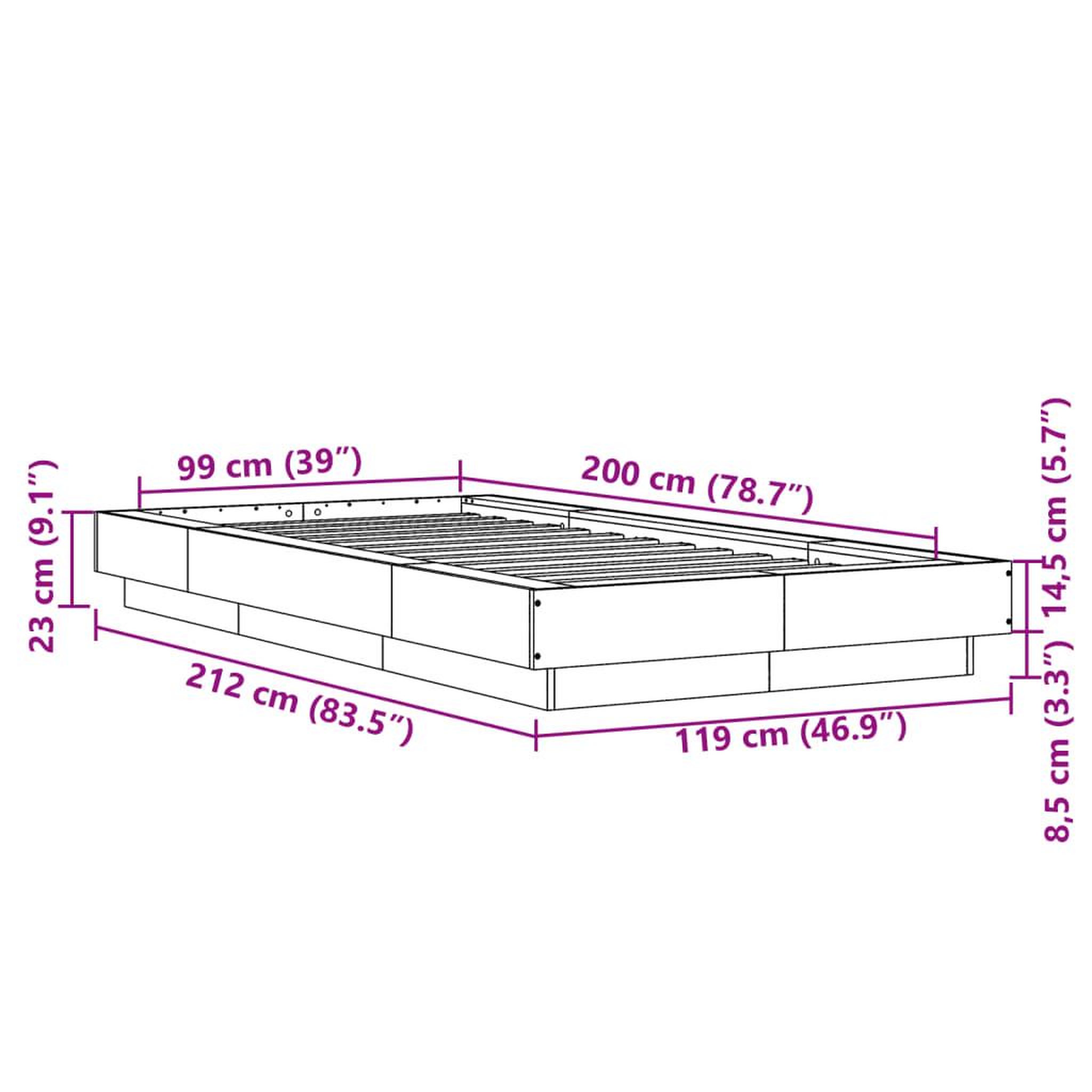 Voir la diapositive 6 : VIDAXL Cadre de lit sans matelas sonoma gris 100x200 cm