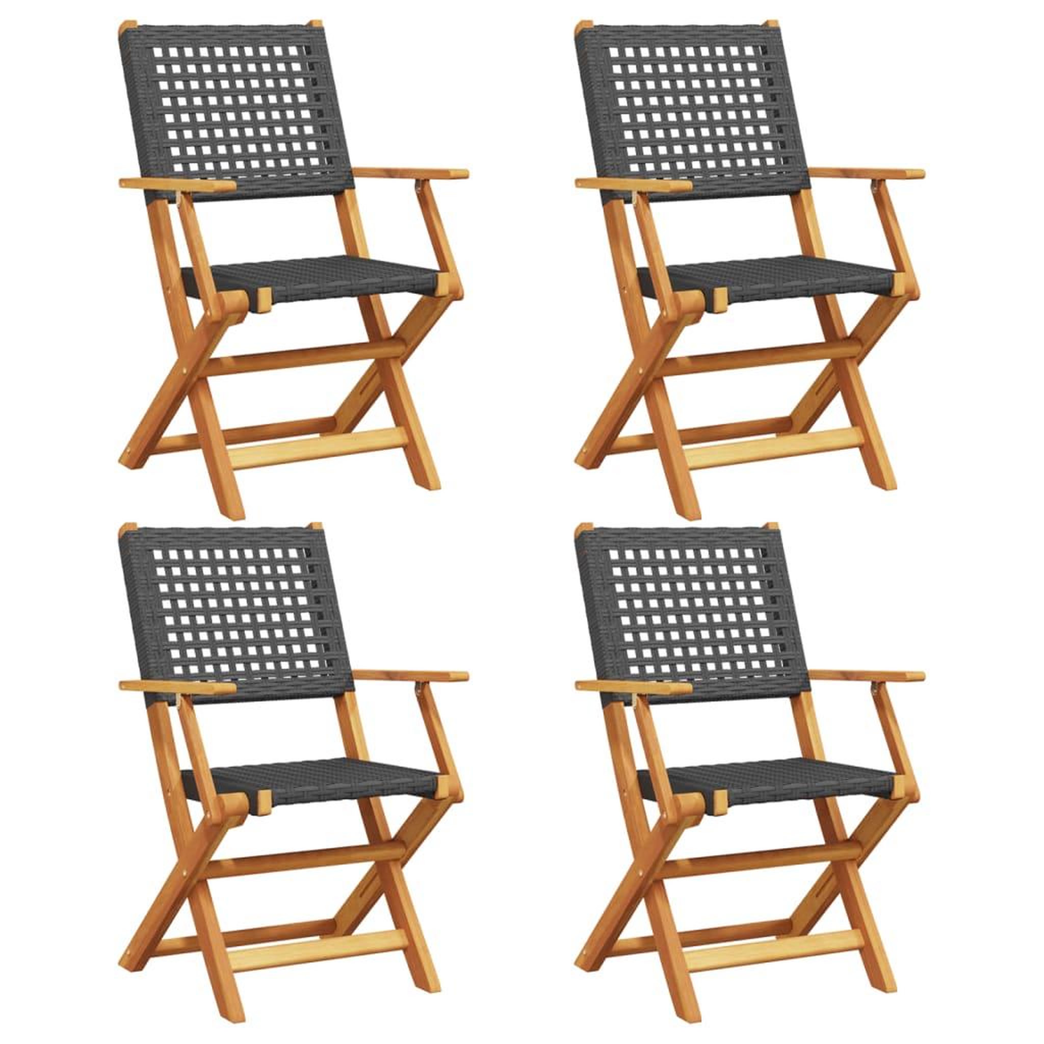 Voir la diapositive 2 : VIDAXL Chaises de jardin pliantes lot de 4 noir poly rotin bois massif