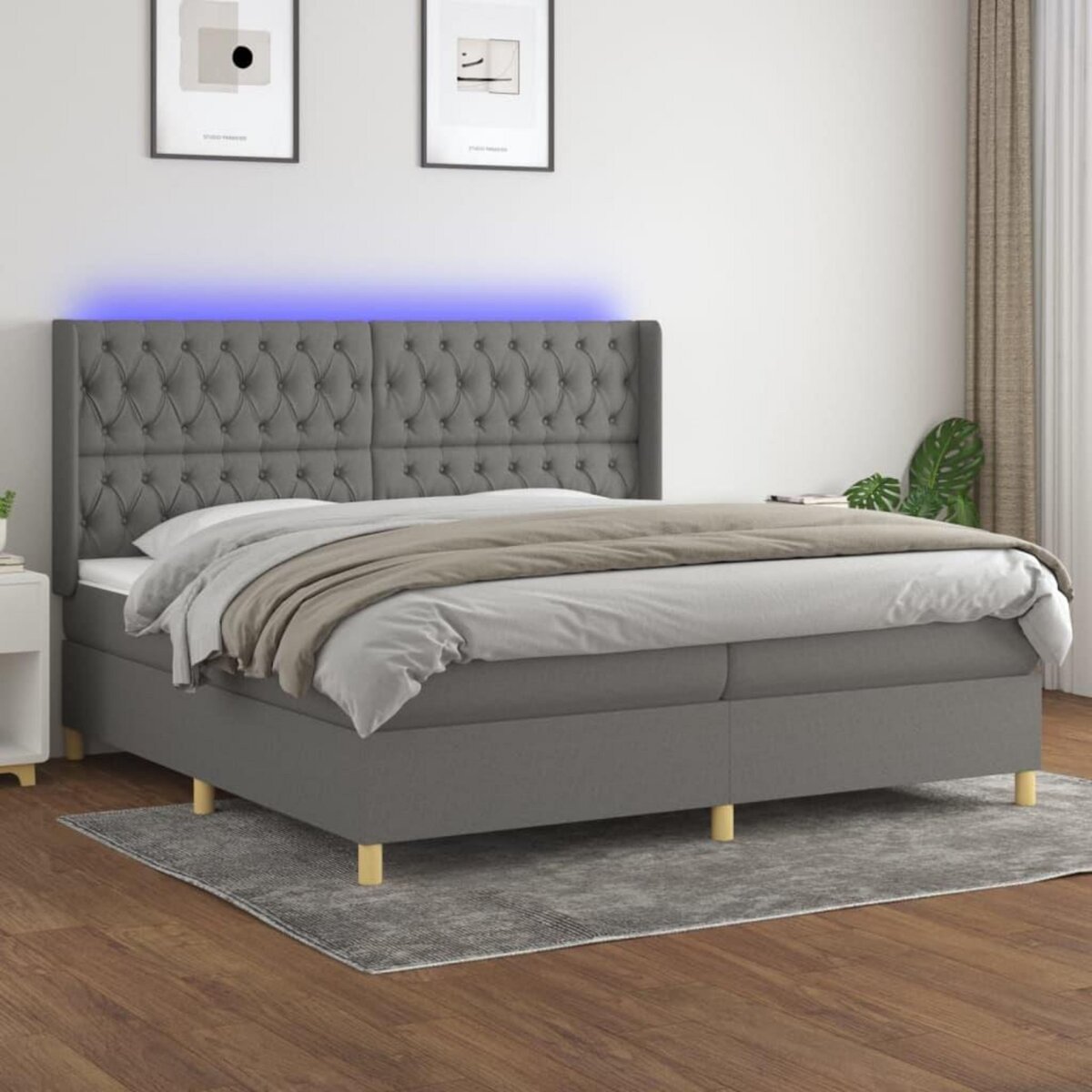 VIDAXL Sommier a lattes de lit matelas LED Gris fonce 200x200 cm Tissu