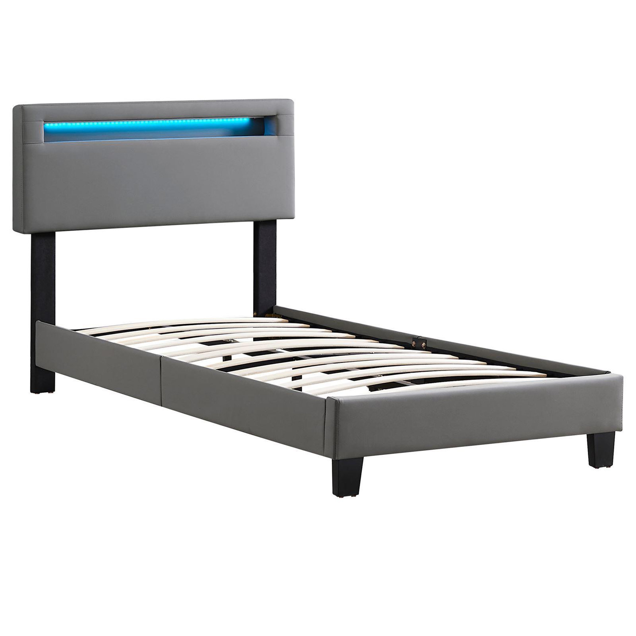 Voir la diapositive 4 : IDIMEX Lit LED simple EVAN 90x190 cm, avec sommier, revêtement en synthétique